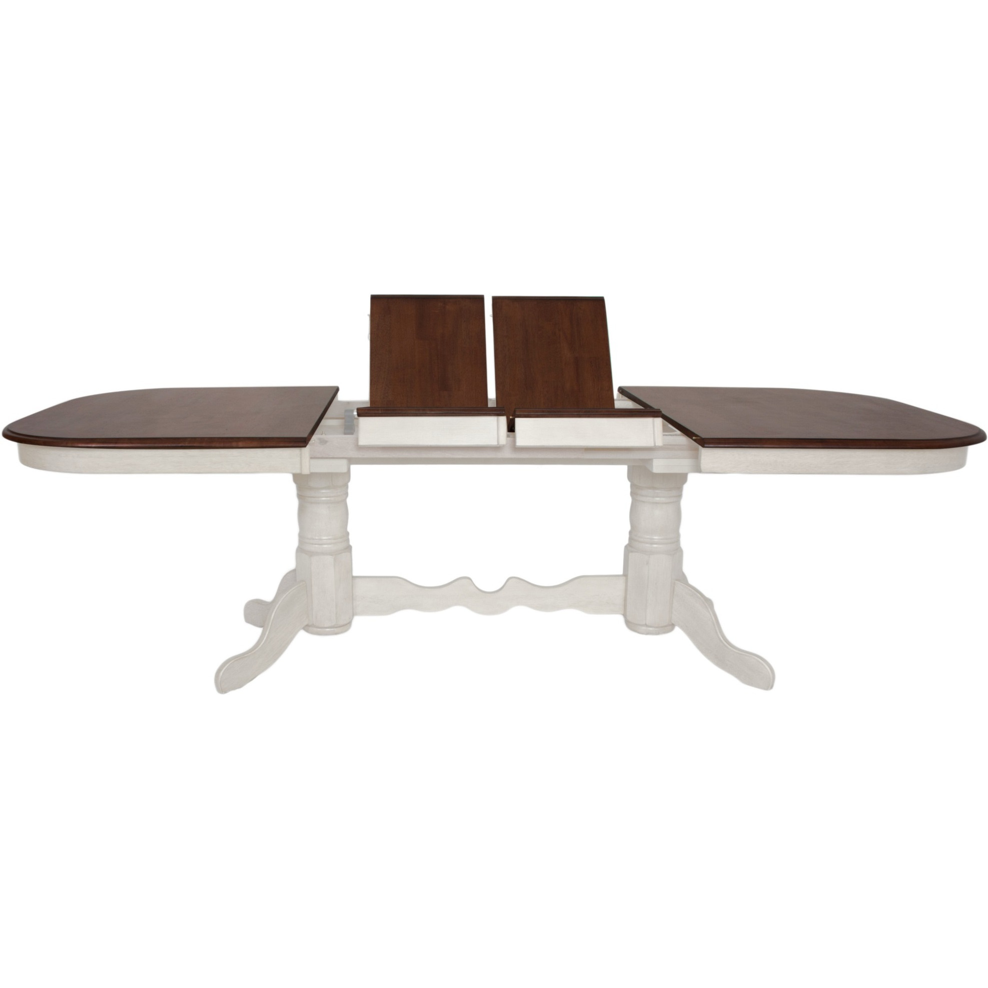 Sunset Trading Andrews 96" Oval Double Pedestal Extendable Butterfly Leaf Dining Table | Antique White and Chestnut Brown | Seats 10