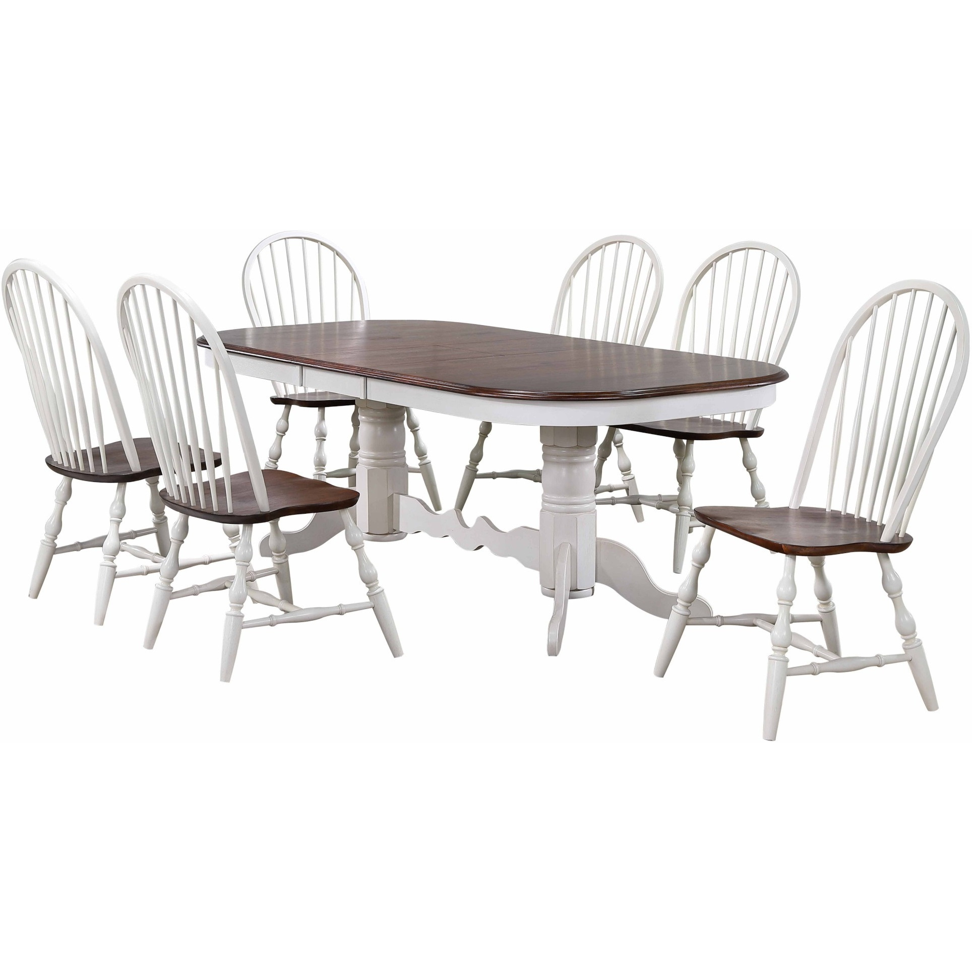 Sunset Trading Andrews 7 Piece 96" Oval Double Pedestal Extendable Dining Set| Butterfly Leaf Table | Antique White and Chestnut Brown | Seats 10