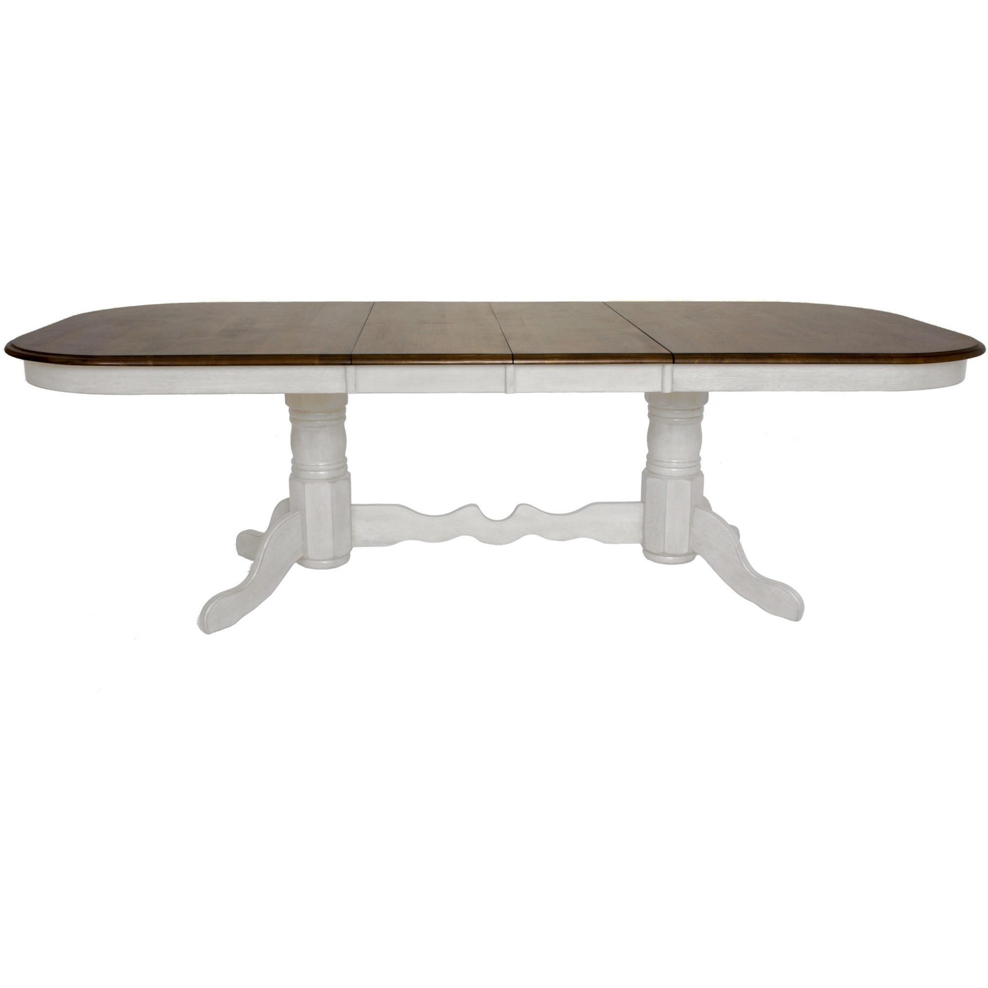 Sunset Trading Andrews 7 Piece 96" Oval Double Pedestal Extendable Dining Set| Butterfly Leaf Table | Antique White and Chestnut Brown | Seats 10