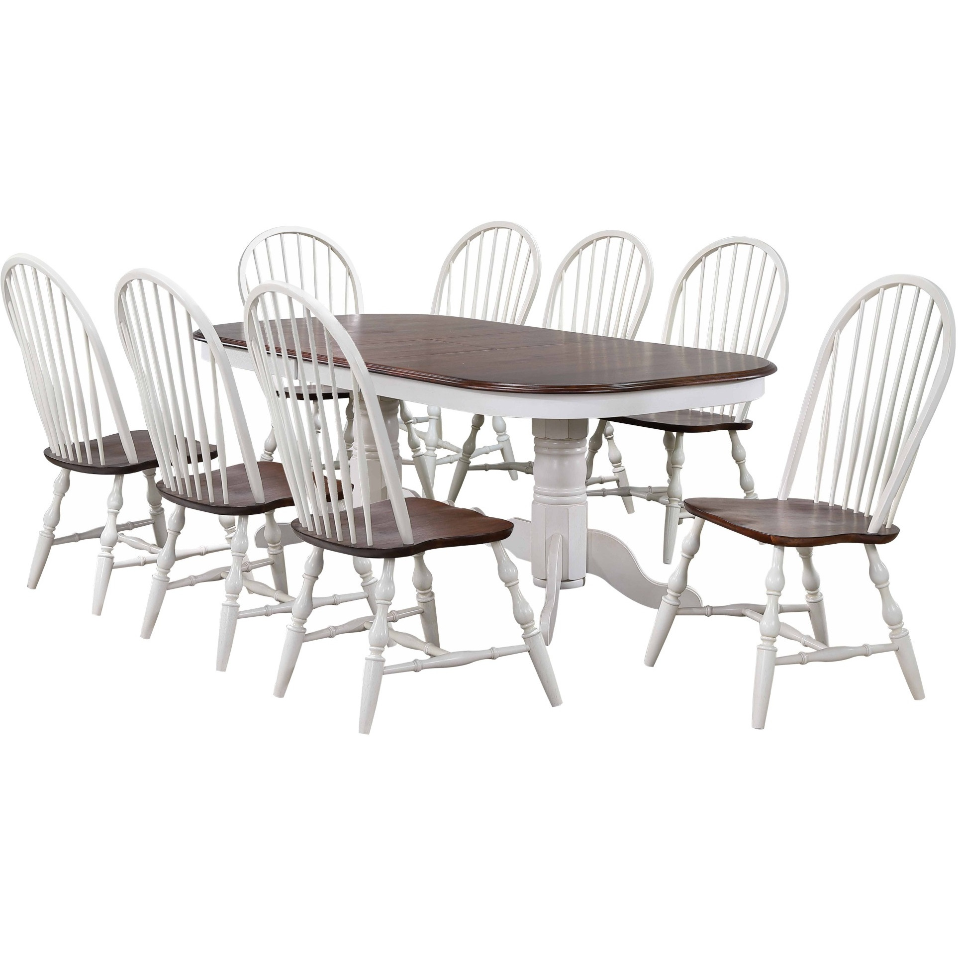 Sunset Trading Andrews 9 Piece 96" Oval Double Pedestal Extendable Dining Set| Butterfly Leaf Table | Antique White Chestnut Brown | Seats 10