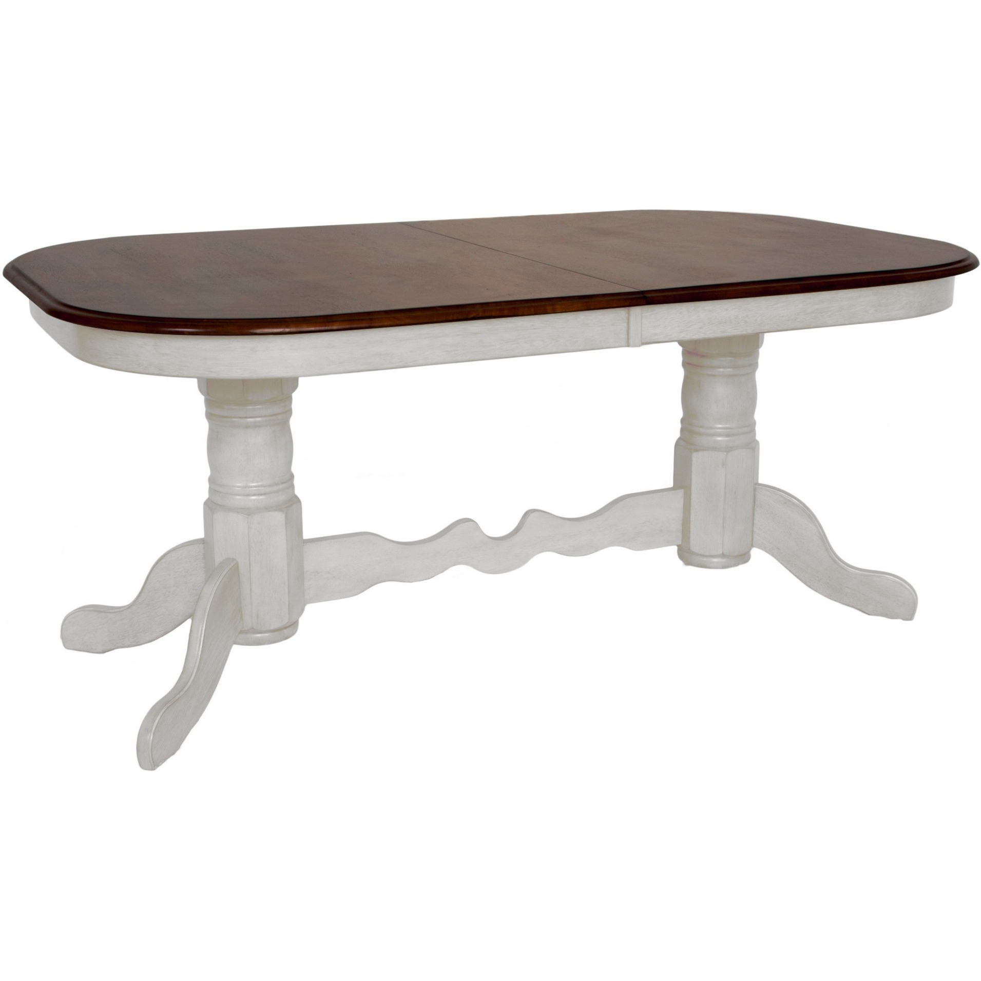Sunset Trading Andrews 9 Piece 96" Oval Double Pedestal Extendable Dining Set| Butterfly Leaf Table | Antique White Chestnut Brown | Seats 10