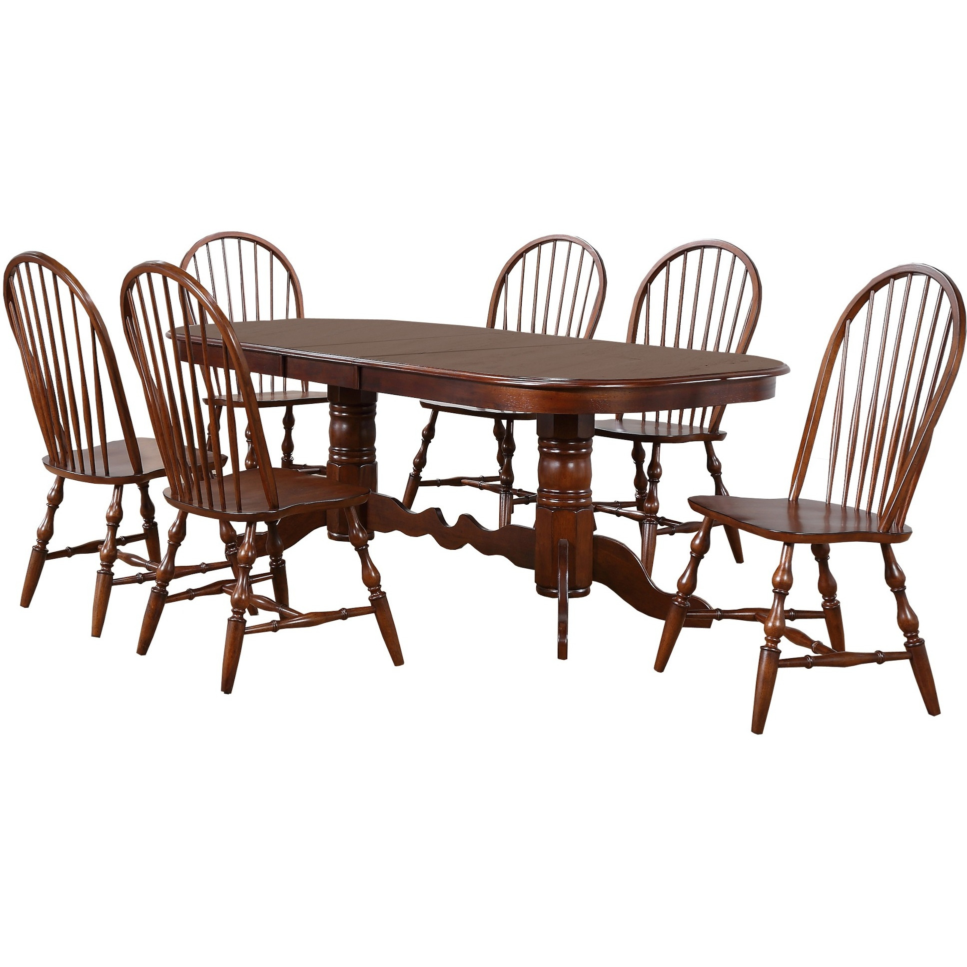 Sunset Trading Andrews 7 Piece 96" Oval Double Pedestal Extendable Dining Set| Butterfly Leaf Table | Chestnut Brown | Seats 10