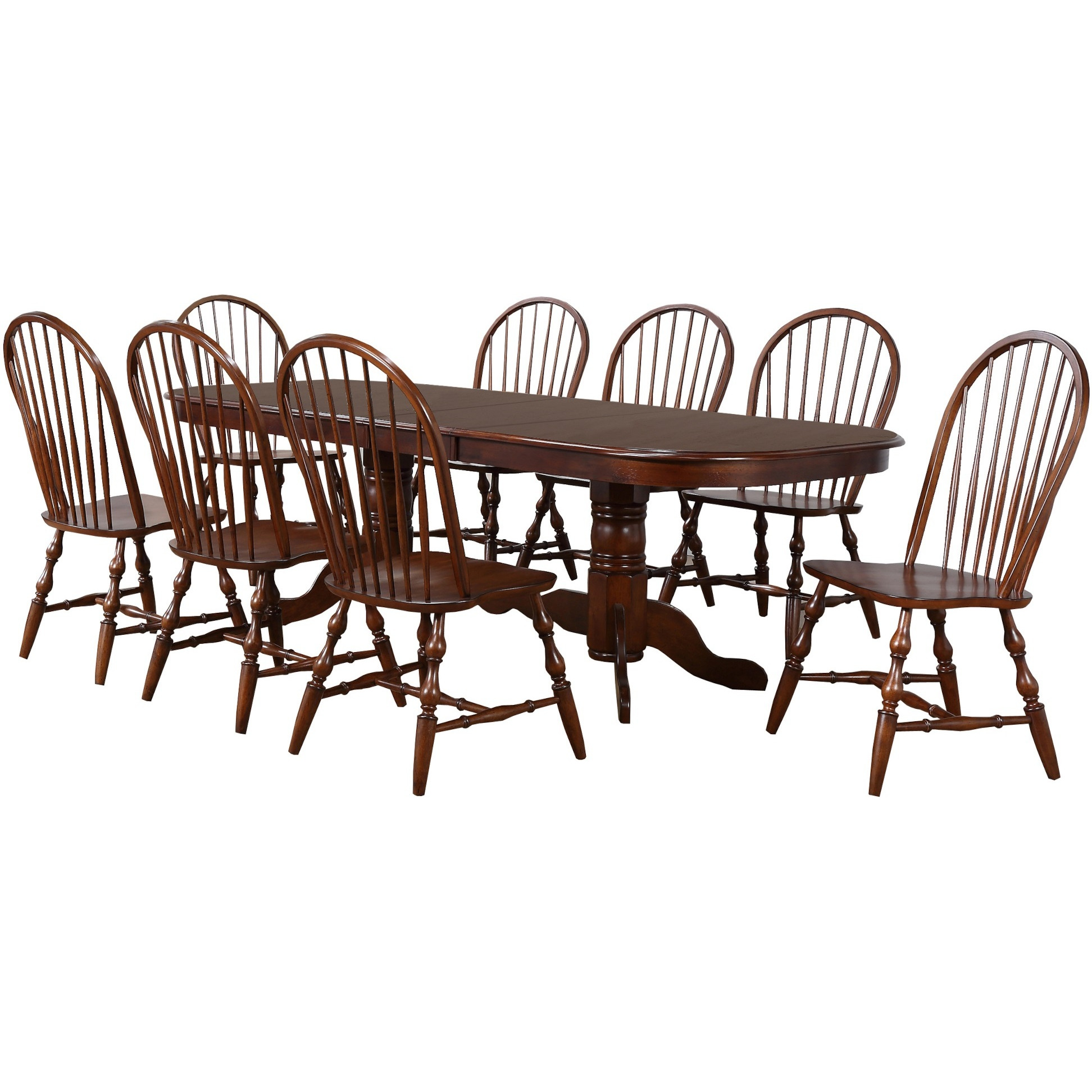Sunset Trading Andrews 9 Piece 96" Oval Double Pedestal Extendable Dining Set| Butterfly Leaf Table | Chestnut Brown | Seats 10