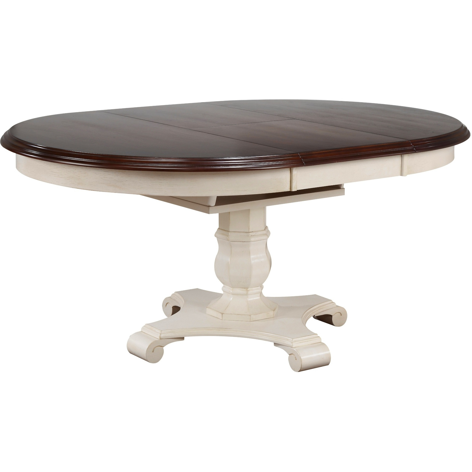 Sunset Trading Andrews 48" Round or 66" Oval Butterfly Leaf Extendable Dining Table | Antique White and Chestnut Brown | Seats 6