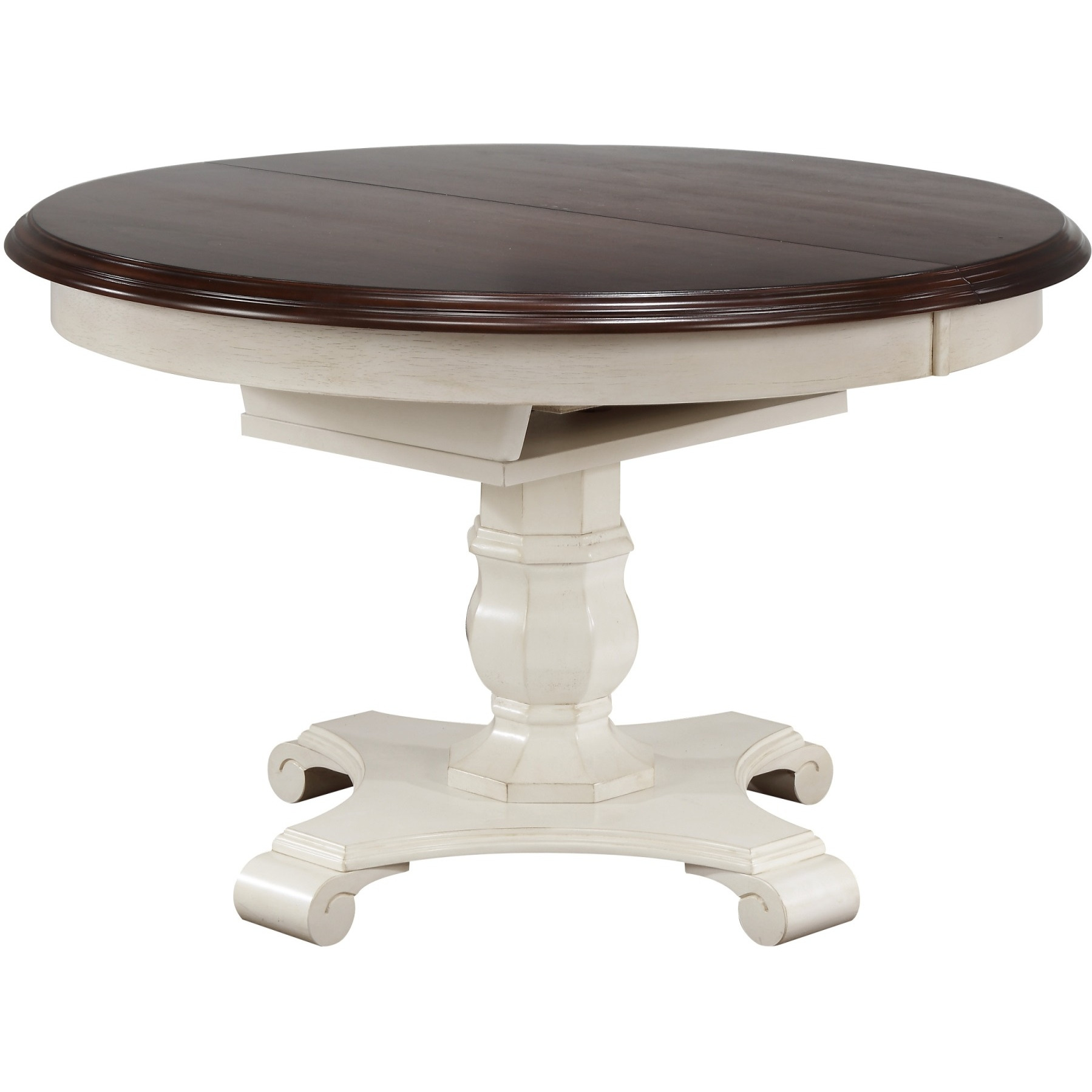 Sunset Trading Andrews 48" Round or 66" Oval Butterfly Leaf Extendable Dining Table | Antique White and Chestnut Brown | Seats 6