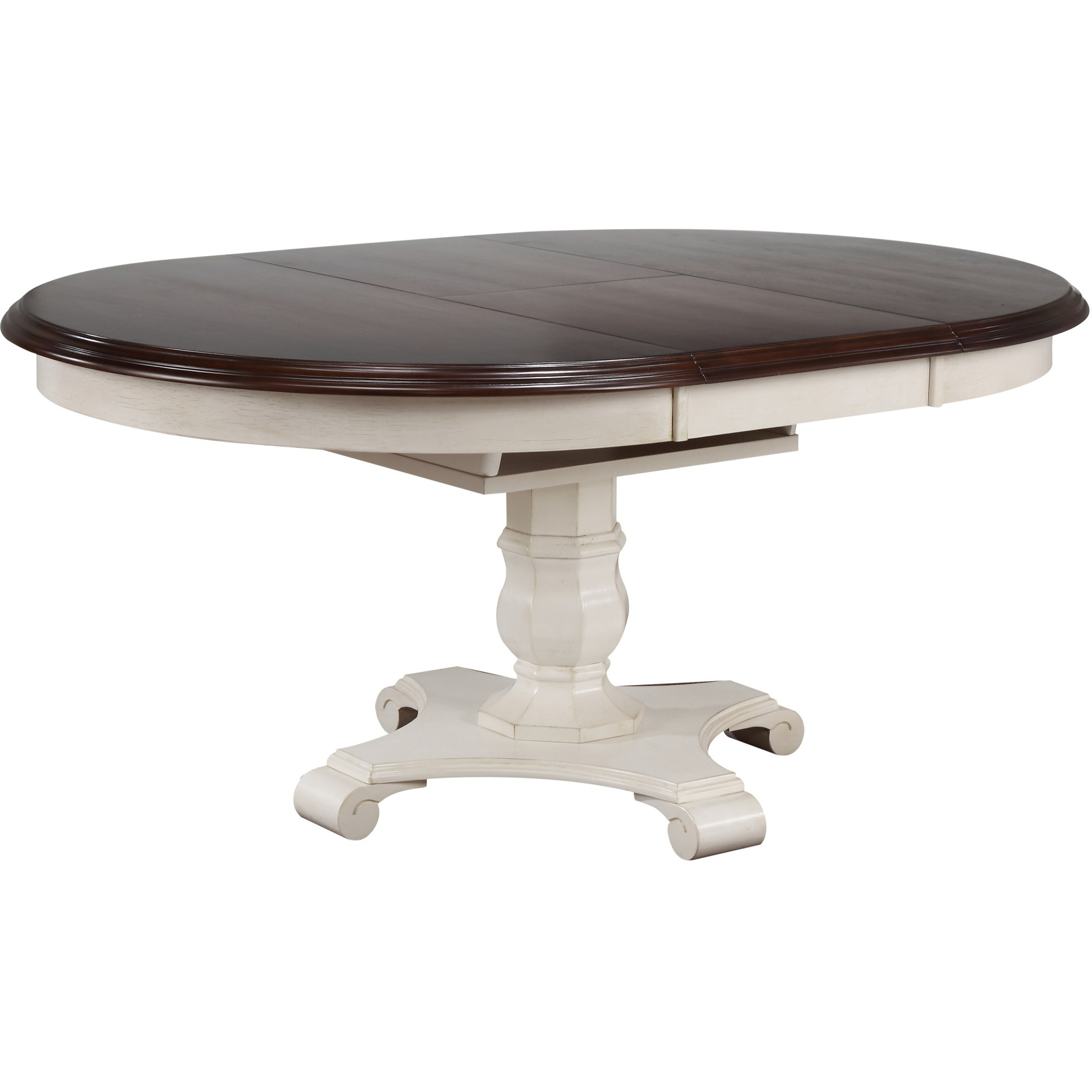 Sunset Trading Andrews 5 Piece 48" Round or 66" Oval Extendable Dining Set| Butterfly Leaf Table | Antique White and Chestnut Brown | Napoleon Chairs | Seats 6