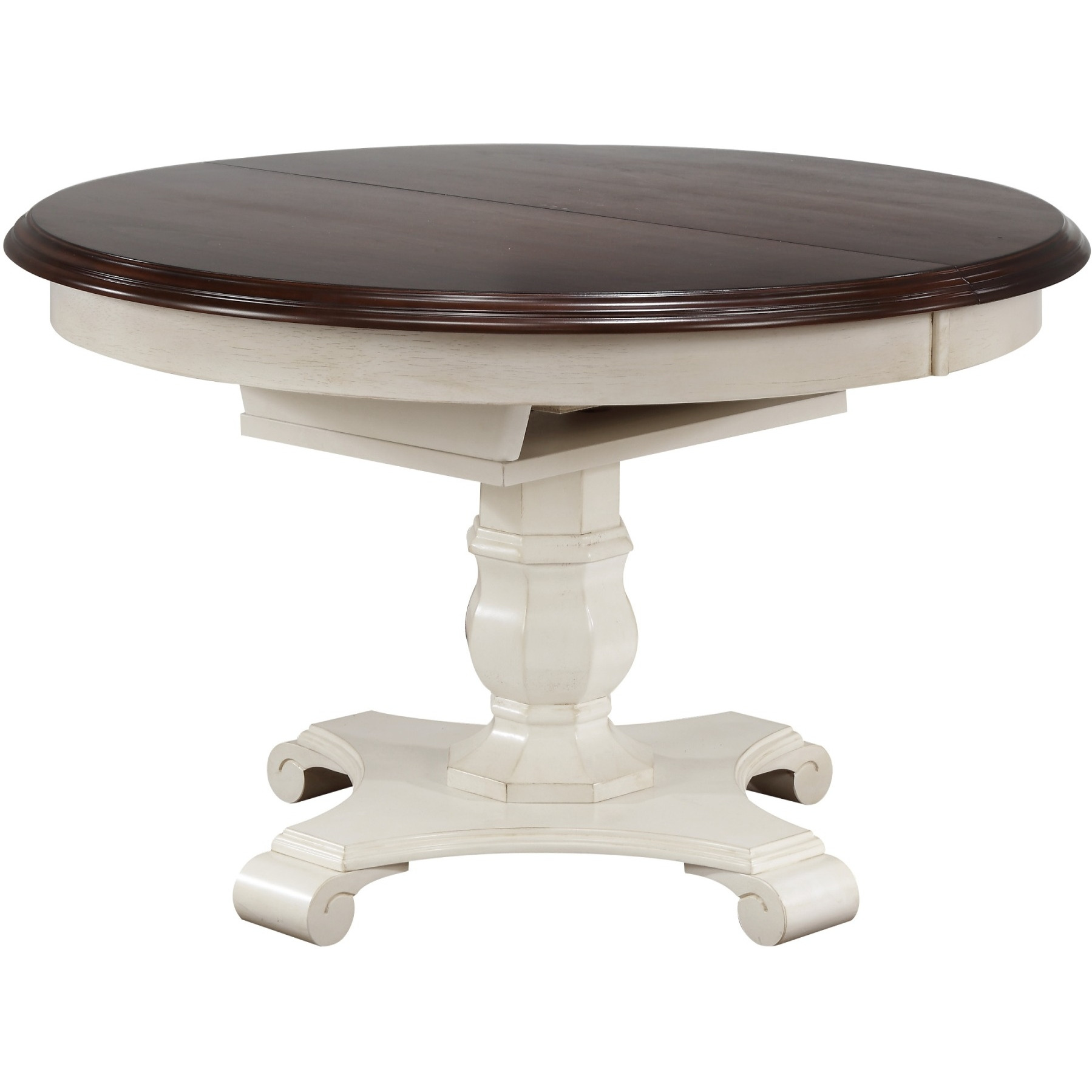 Sunset Trading Andrews 7 Piece 48" Round or 66" Oval Extendable Dining Set| Butterfly Leaf Table | Antique White and Chestnut Brown | Napoleon Chairs | Seats 6
