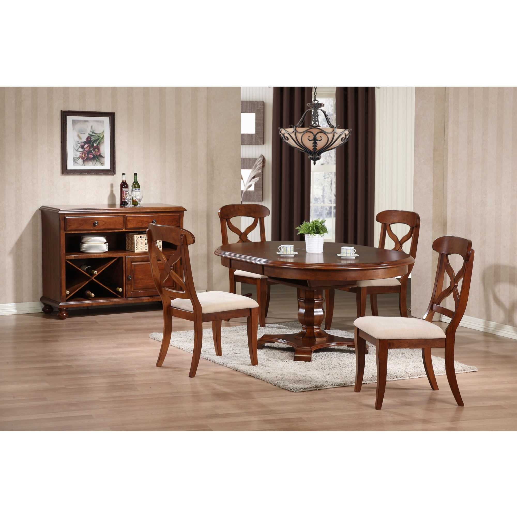 Sunset Trading Andrews 48" Round or 66" Oval Butterfly Leaf Extendable Dining Table | Chestnut Brown | Seats 6