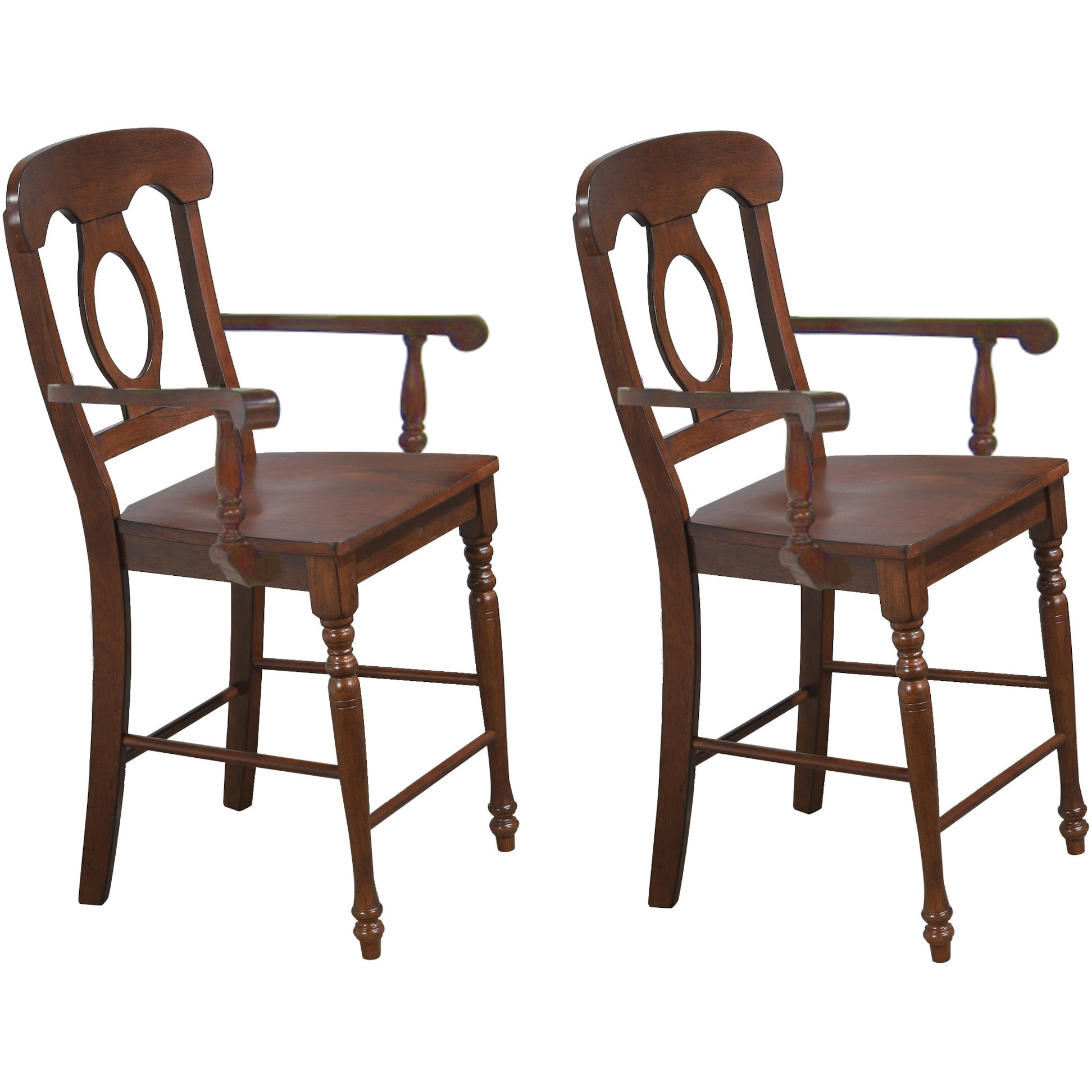 Sunset Trading Andrews Napoleon Barstool with Arms | Chestnut Brown | Counter Height Stool| Set of 2