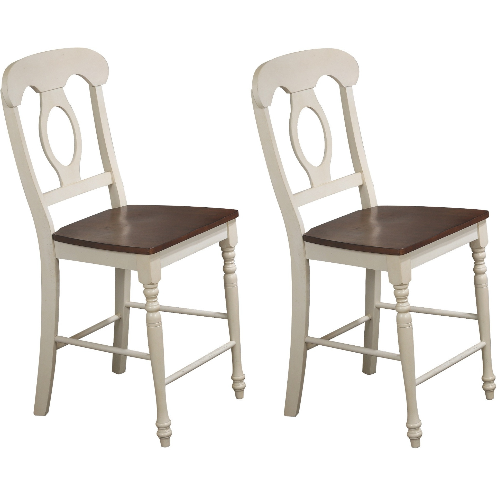 Sunset Trading Andrews Napoleon Barstool | Antique White and Chestnut Brown | Set of 2