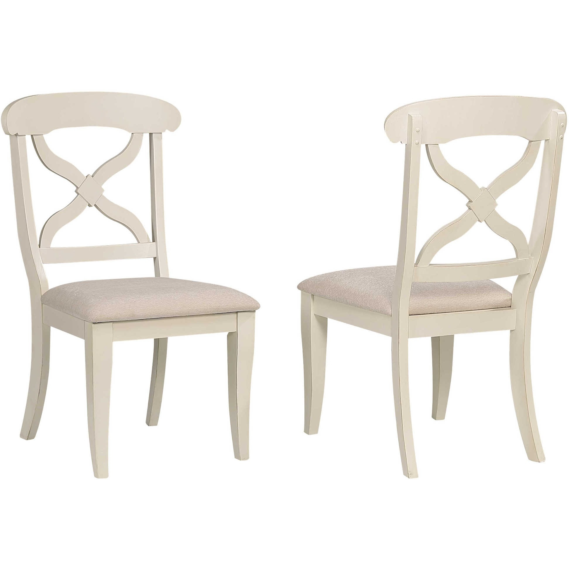 Sunset Trading Andrews Dining Chair | Antique White with  Chestnut Brown Seat | Set of 2