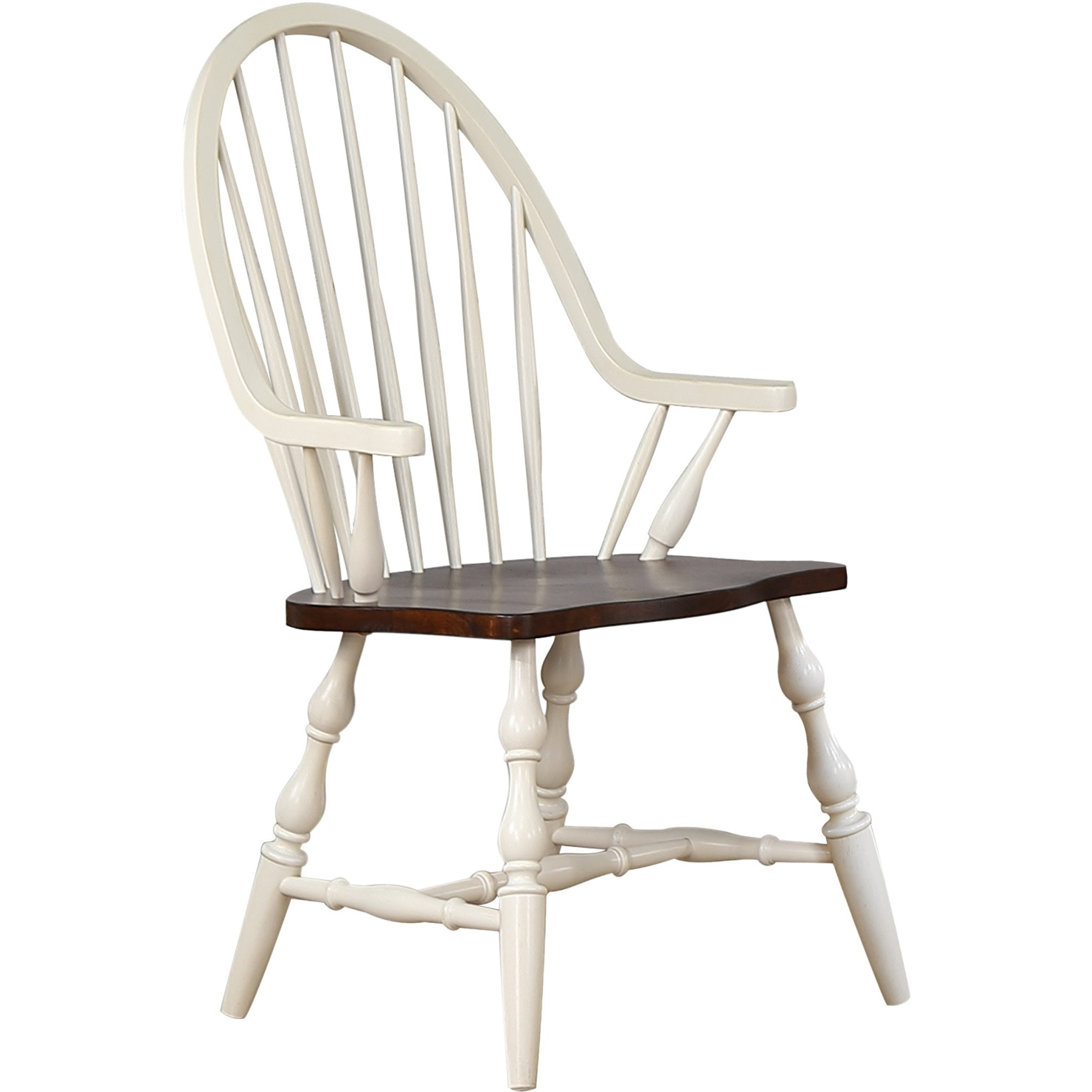 Sunset Trading Andrews Windsor Dining Chair with Arms | Antique White and Chestnut Brown