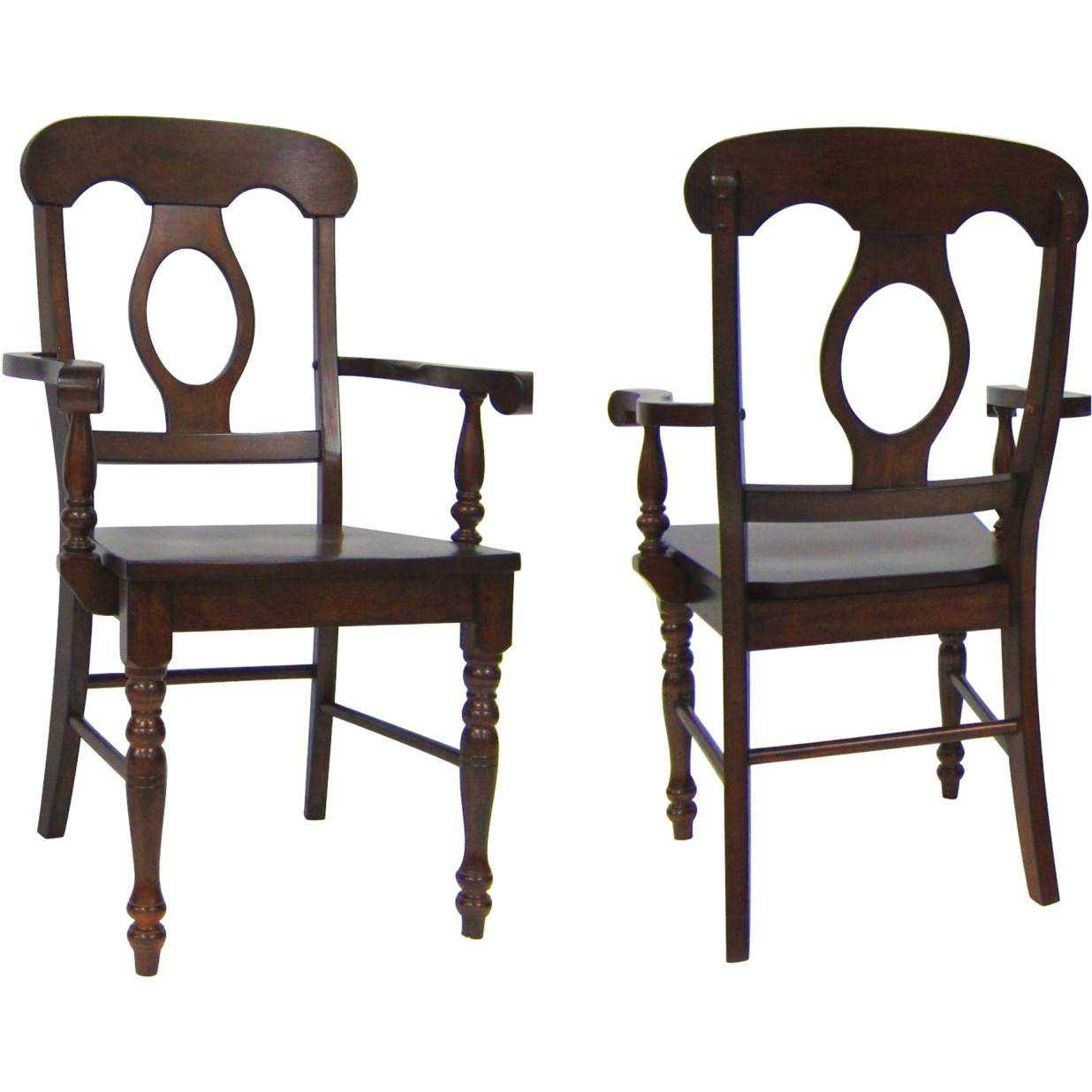 Sunset Trading Andrews Napoleon Dining Chair with Arms | Chestnut Brown | Set of 2