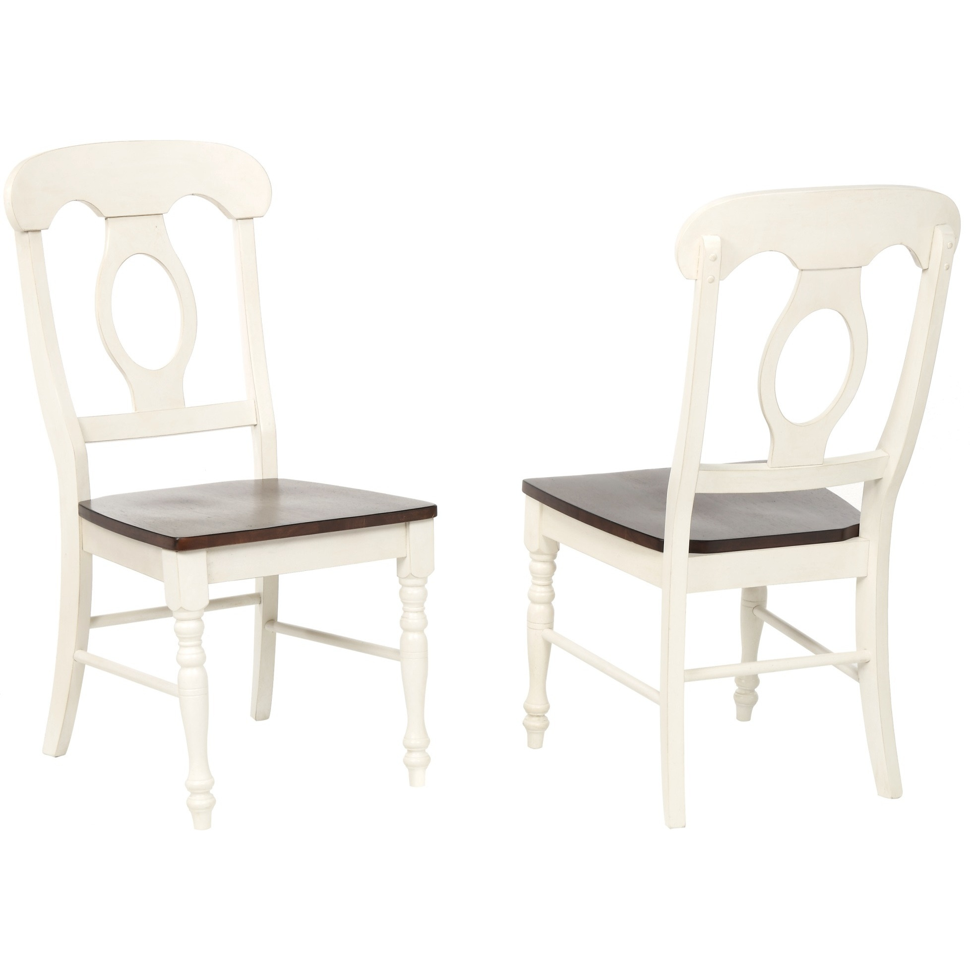 Sunset Trading Andrews Napoleon Dining Chair | Antique White and Chestnut Brown | Set of 2