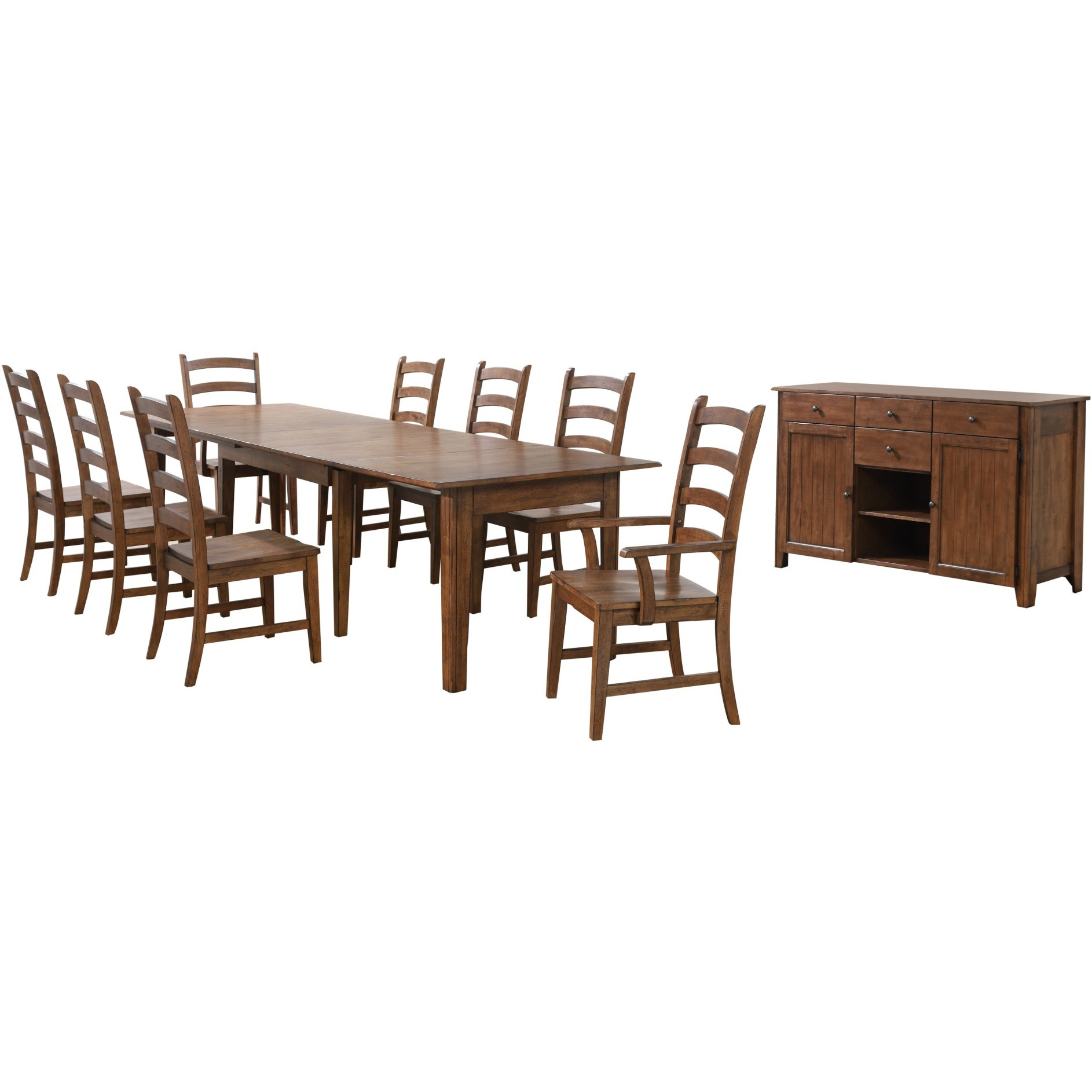 Sunset Trading Simply Brook 10 Piece 134" Rectangular Extendable Table Dining Set | Sideboard | Amish Brown | Seats 12
