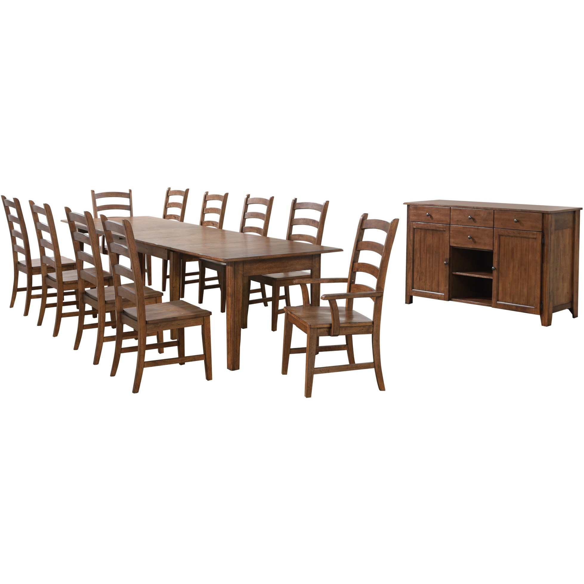 Sunset Trading Simply Brook 12 Piece 134" Rectangular Extendable Table Dining Set | Sideboard| Amish Brown | Seats 12