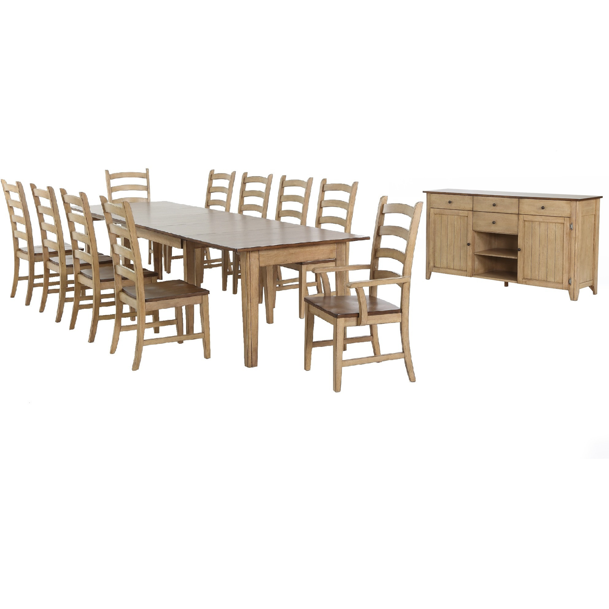 Sunset Trading Brook 12 Piece 134" Rectangular Extendable Dining Set | Sideboard | Seats 12
