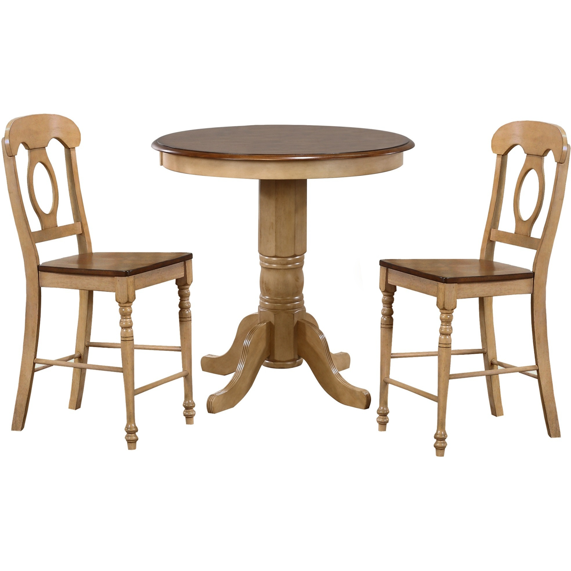 Sunset Trading Brook 3 Piece 36" Round Pub Table Set with Napoleon Stools | Counter Height Dining | Seats 4