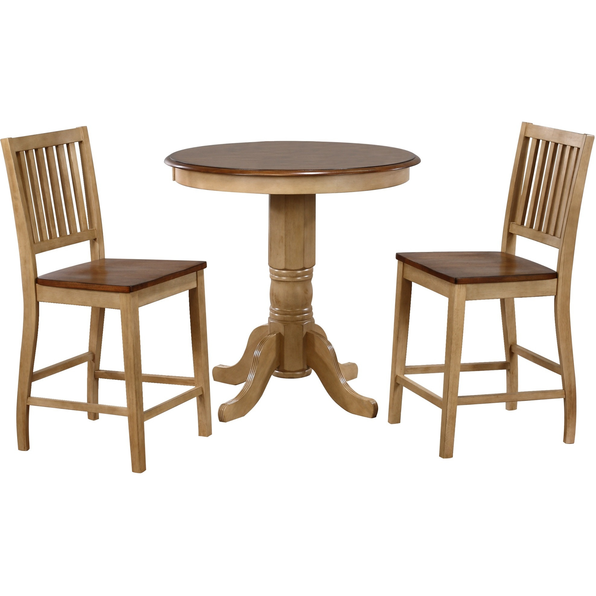 Sunset Trading Brook 3 Piece 36" Round Pub Table Set with Slat Back Stools | Counter Height Dining | Seats 4