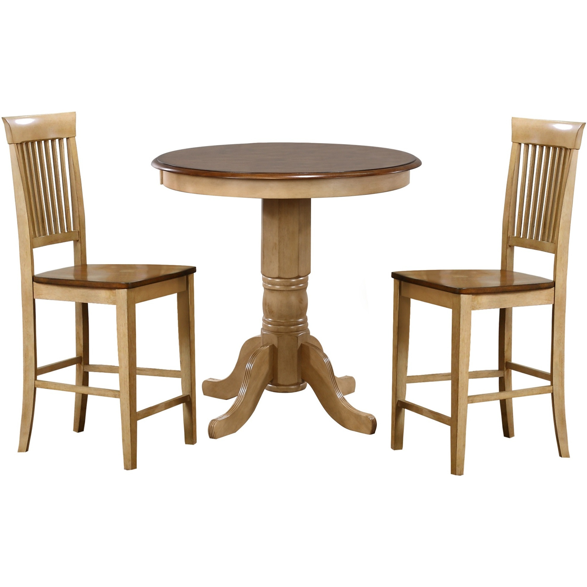 Sunset Trading Brook 3 Piece 36" Round Pub Table Set with Fancy Slat Stools | Counter Height Dining | Seats 4