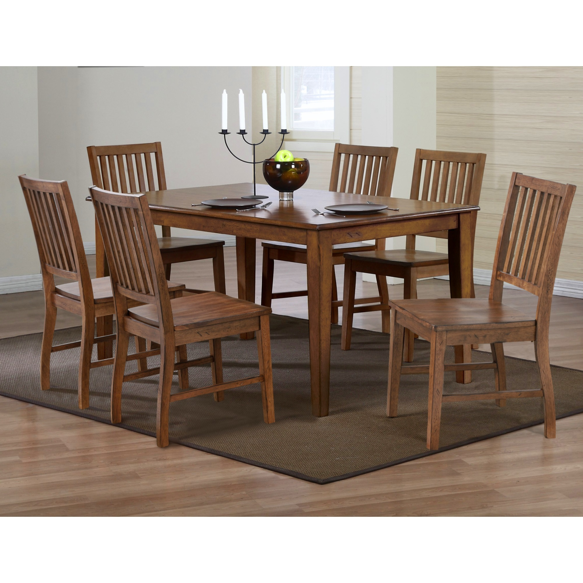 Sunset Trading Simply Brook 7 Piece 60" Rectangular Table Dining Set| 6 Chairs | Amish Brown | Seats 7