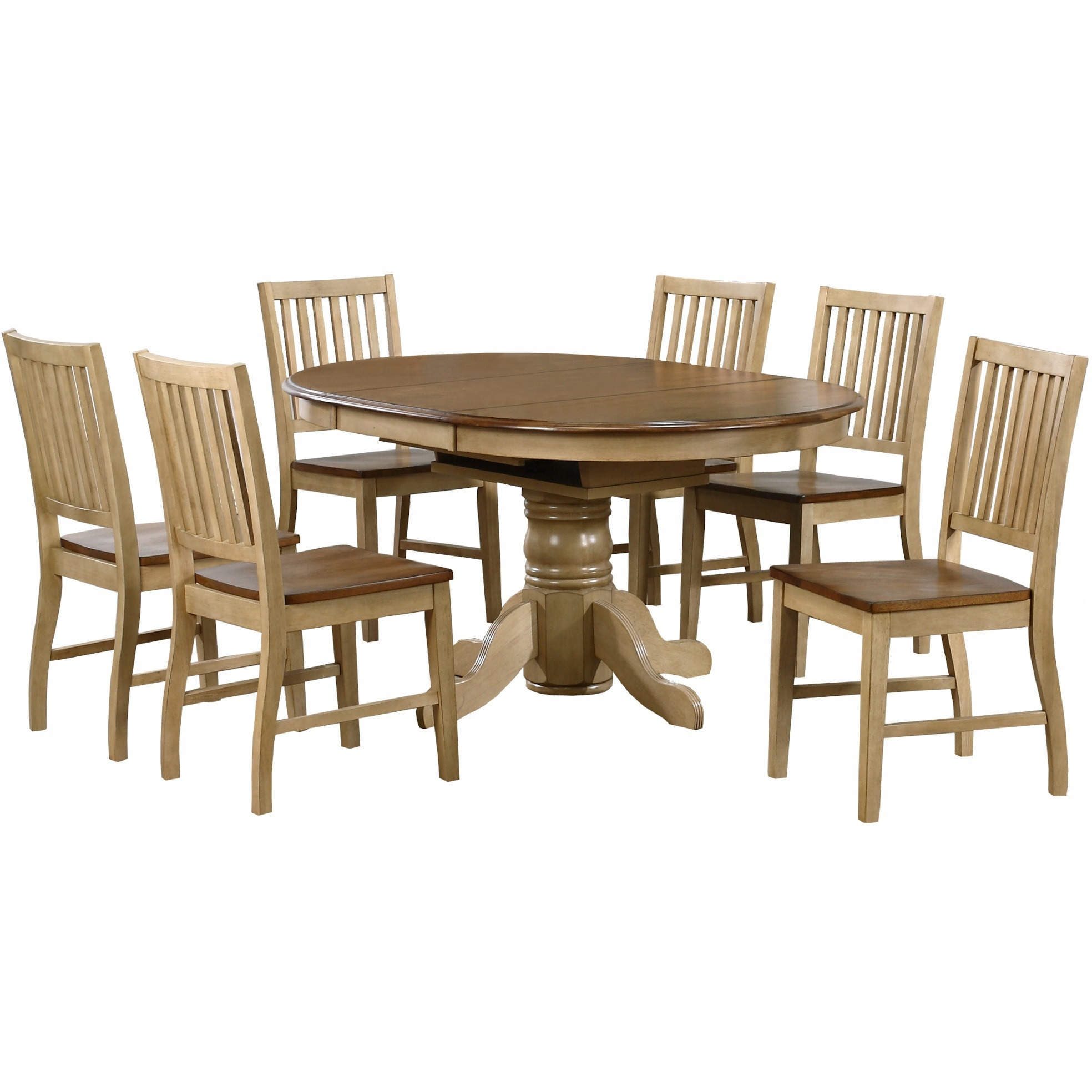 Sunset Trading Brook 7 Piece 42" Round or 60" Oval Extendable Dining Set | Butterfly Leaf Table | Slat Back Chairs | Seats 6