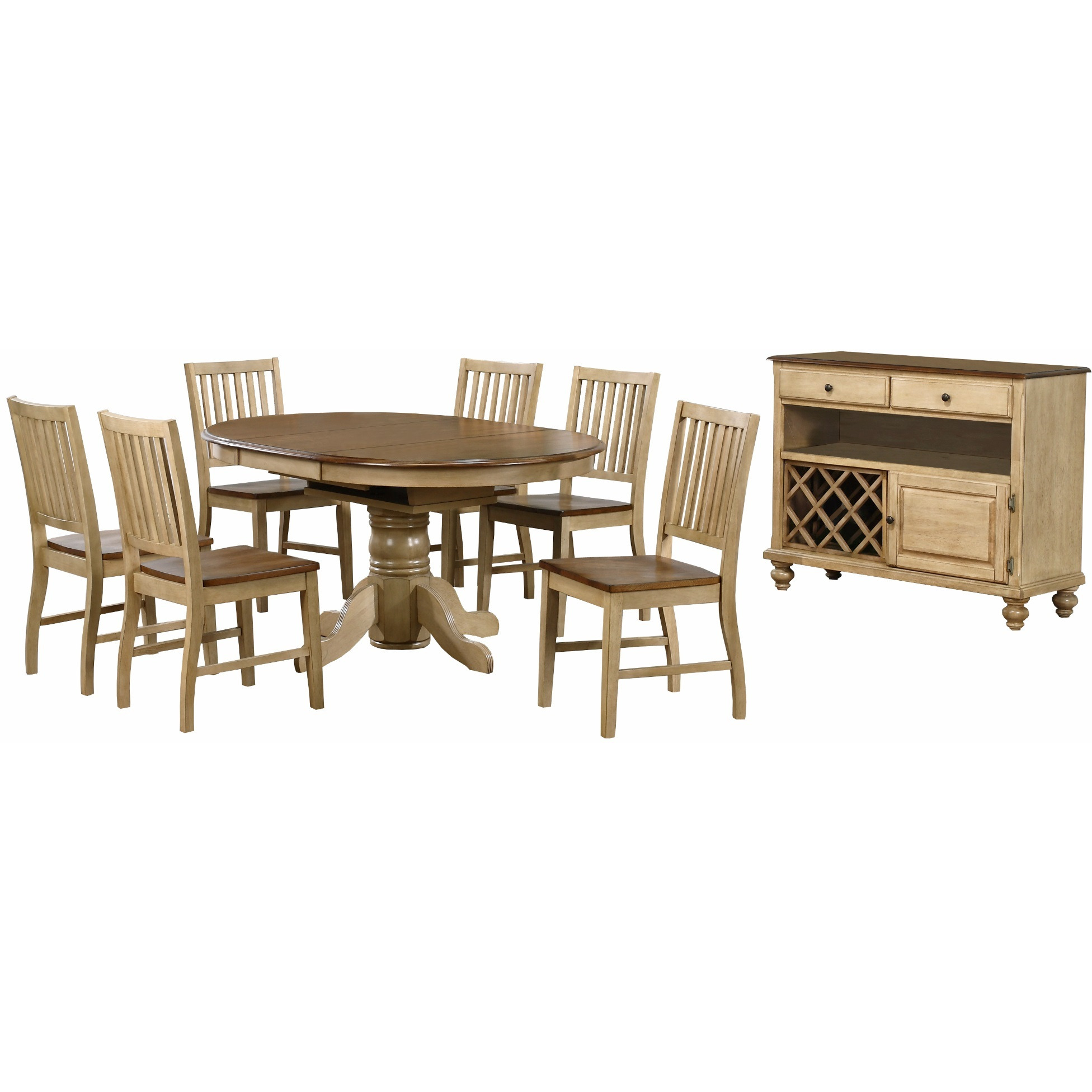 Sunset Trading Brook 8 Piece 42" Round or 60" Oval Extendable Dining Set | Butterfly Leaf Table | Server | Seats 6
