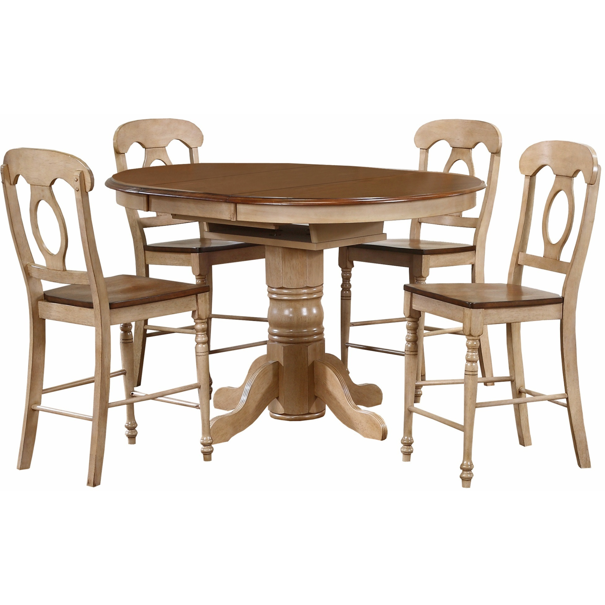 Sunset Trading Brook 5 Piece 42" Round or 60" Oval Extendable Dining Set | Butterfly Leaf Counter Height Table | Napoleon Stools | Seats 6