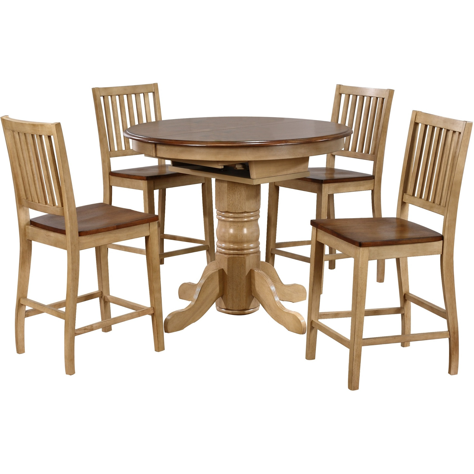 Sunset Trading Brook 5 Piece 42" Round or 60" Oval Extendable Dining Set | Butterfly Leaf Counter Height Table | Slat Back Stools | Seats 6