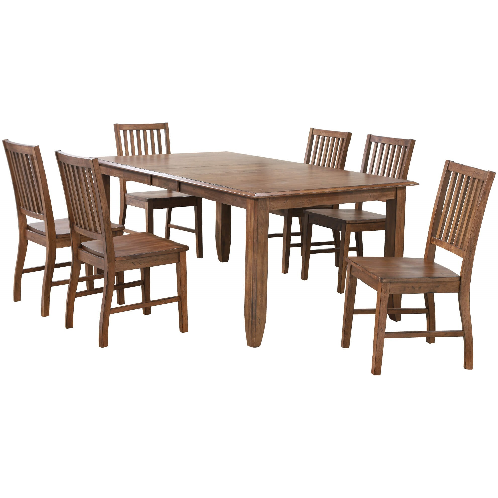 Sunset Trading Simply Brook 7 Piece 72" Rectangular Extendable Table Dining Set | 6 Slat Back Chairs| Amish Brown | Seats 8