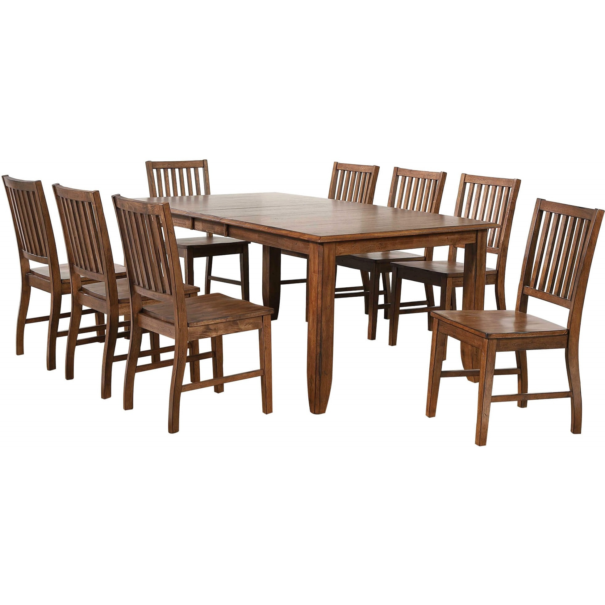 Sunset Trading Simply Brook 9 Piece 72" Rectangular Extendable Table Dining Set | 8 Slat Back Chairs| Amish Brown | Seats 8