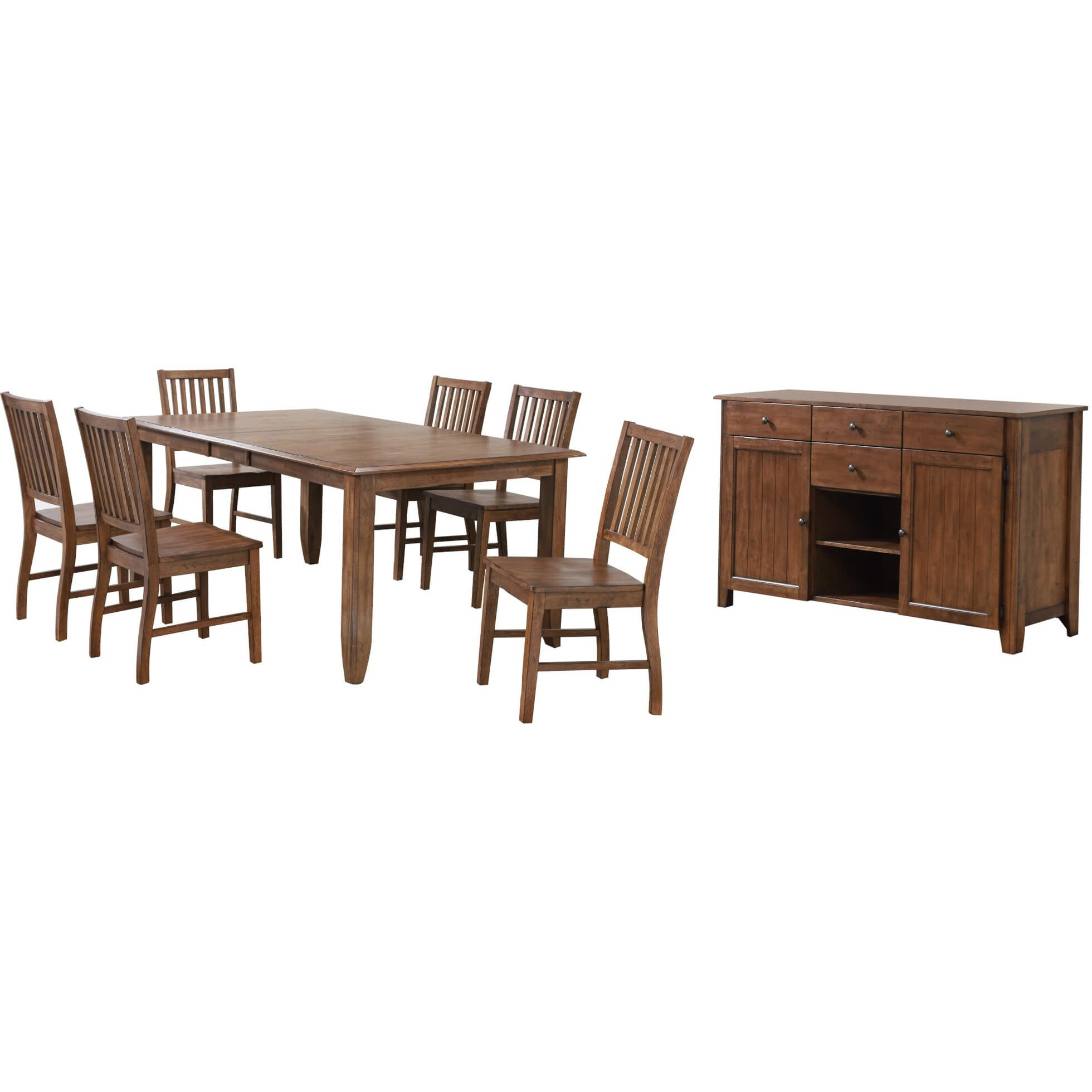 Sunset Trading Simply Brook 8 Piece 72" Rectangular Extendable Table Dining Set | Sideboard | Amish Brown | Seats 8