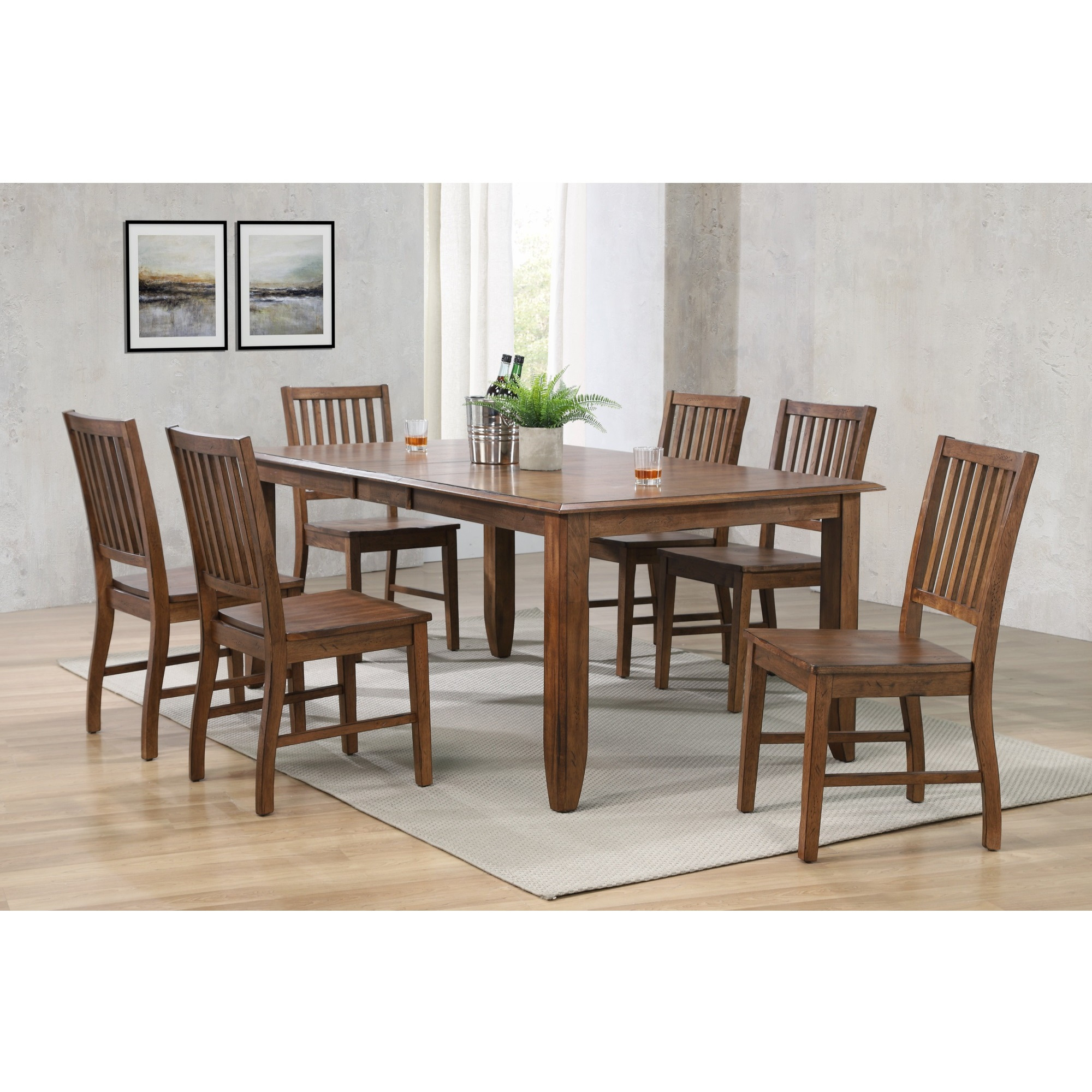 Sunset Trading Simply Brook 8 Piece 72" Rectangular Extendable Table Dining Set | Sideboard | Amish Brown | Seats 8