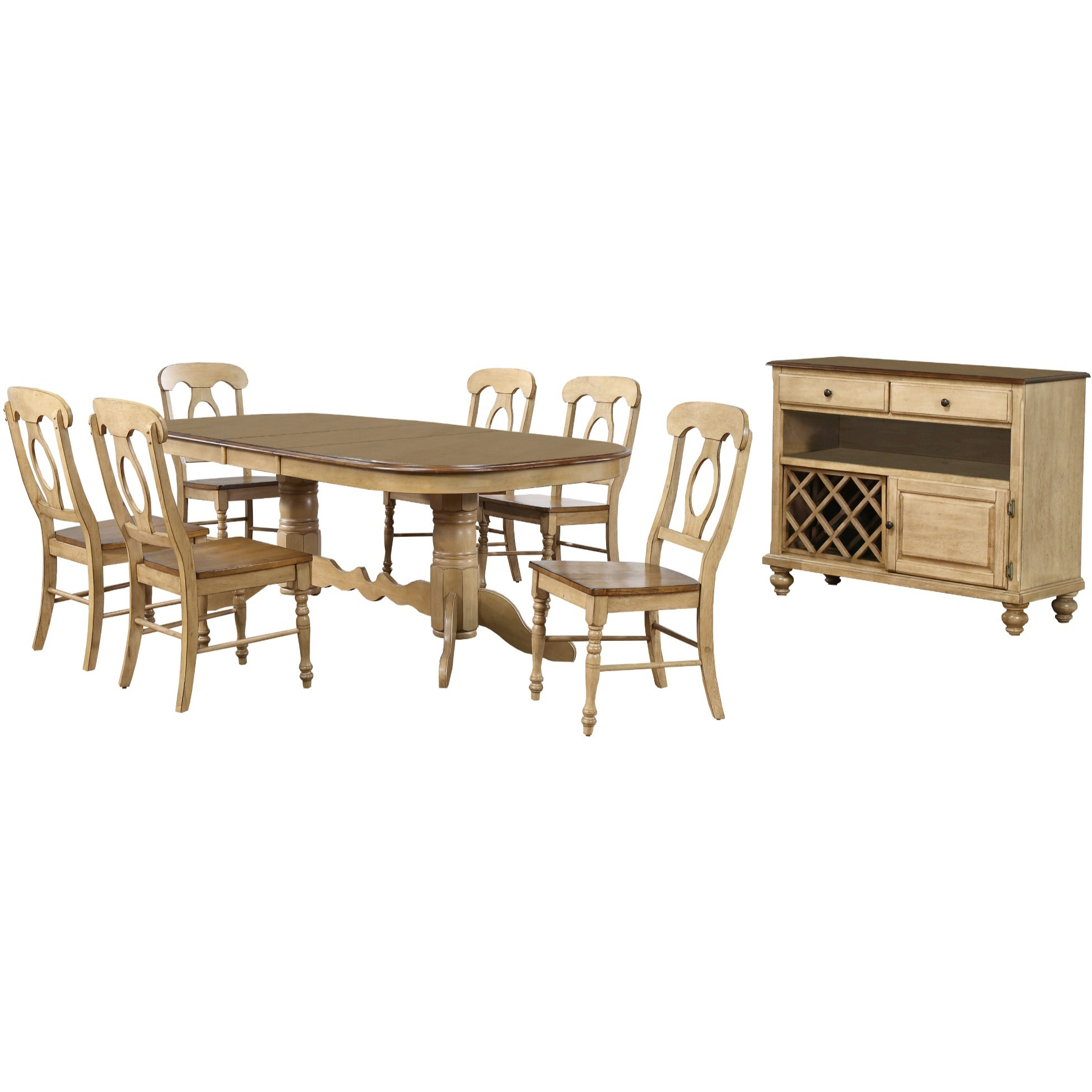 Sunset Trading Brook 8 Piece 96" Oval Extendable Dining Set with Napoleon Chairs | Double Pedestal Table | Server | Seats 10
