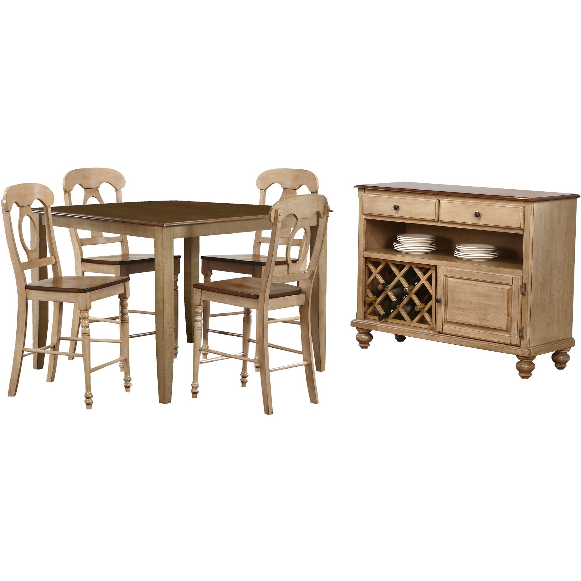 Sunset Trading Brook 6 Piece 48" Square Pub Set with Napoleon Stools | Counter Height Dining Table | Server | Seats 8