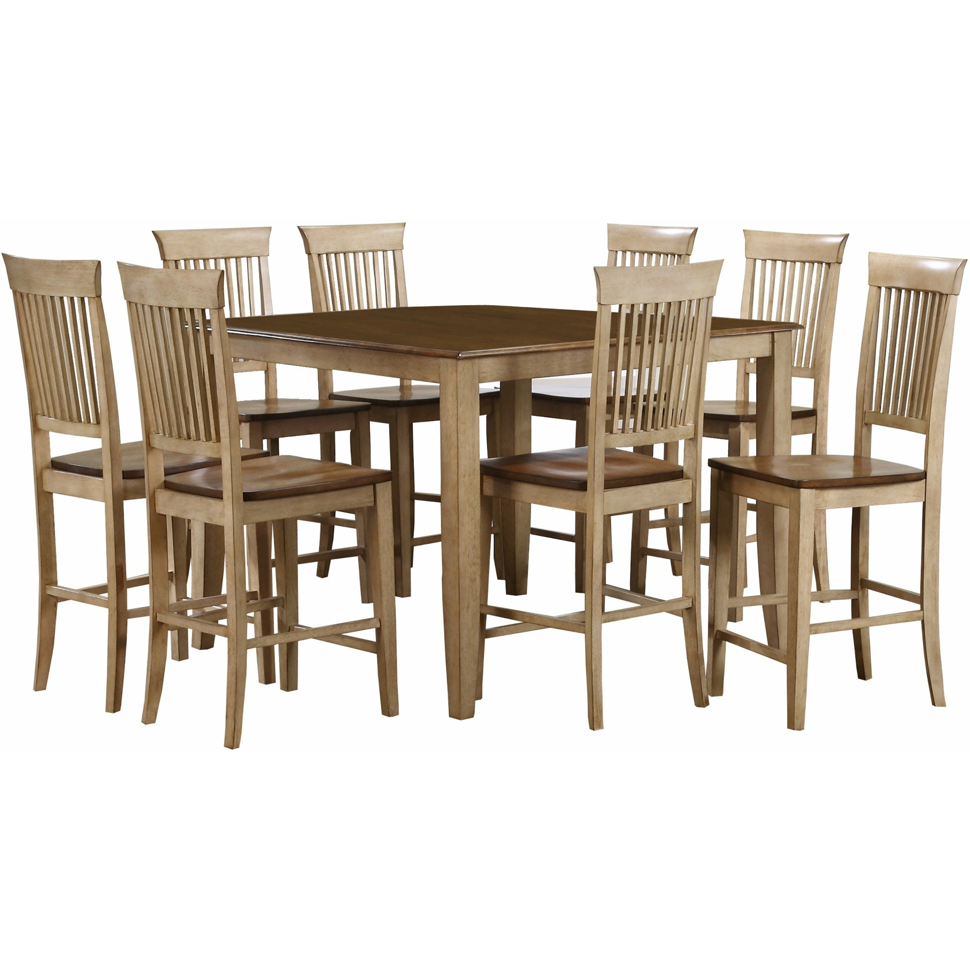 Sunset Trading Brook 9 Piece 48" Square Pub Set with Fancy Slat Stools | Counter Height Dining Table | Seats 8