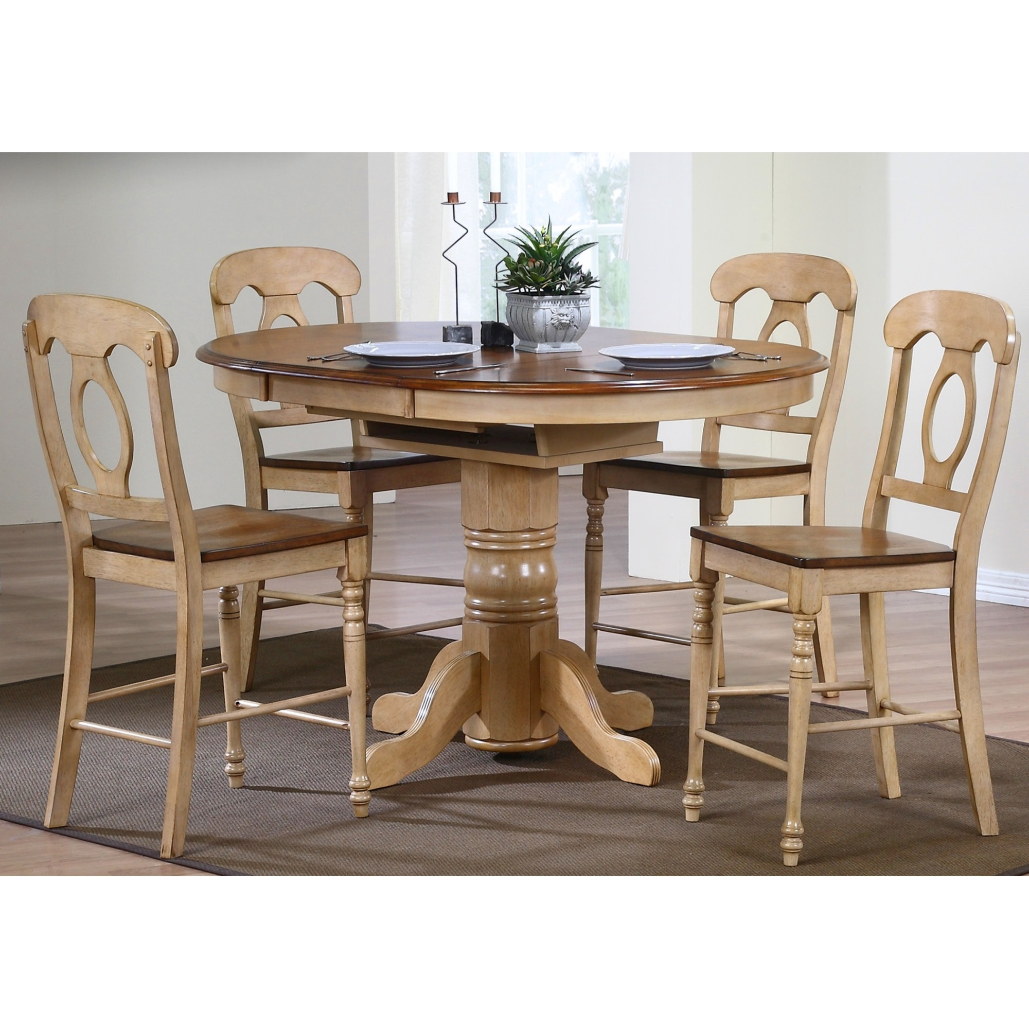 Sunset Trading Brook Napoleon Barstool | Two Tone Light Brown Wood | Counter Height Stool| Set of 2