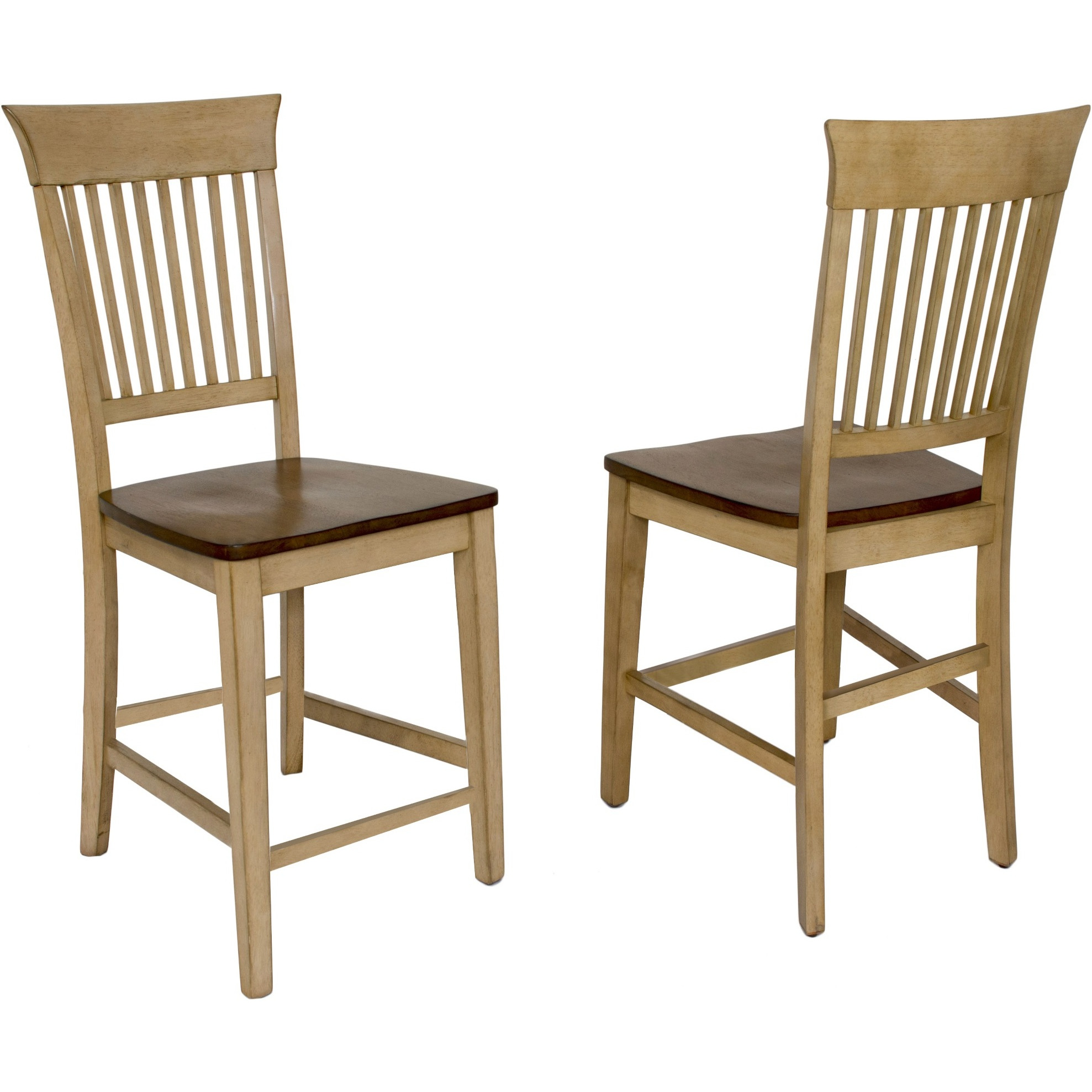 Sunset Trading Brook Fancy Slat Barstool | Two Tone Light Brown Wood | Counter Height Stool | Set of 2