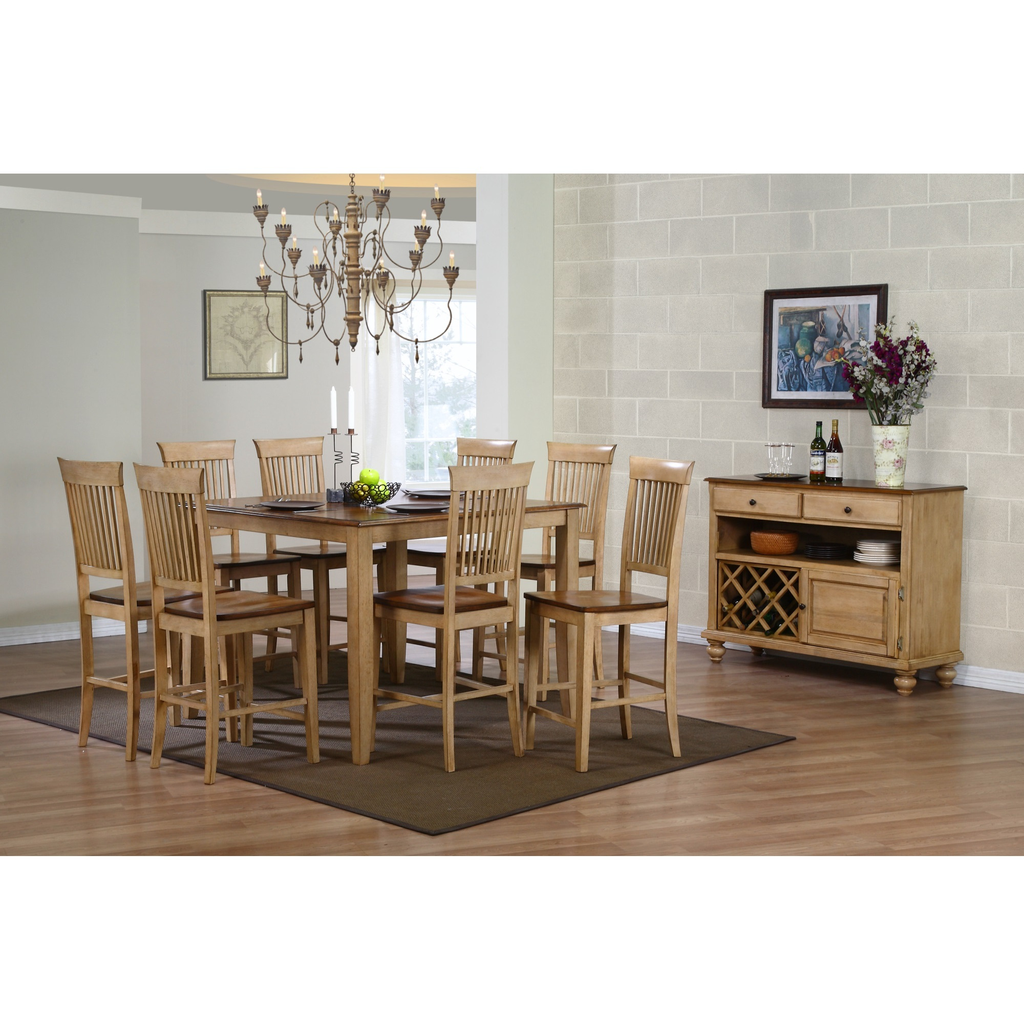 Sunset Trading Brook Fancy Slat Barstool | Two Tone Light Brown Wood | Counter Height Stool | Set of 2