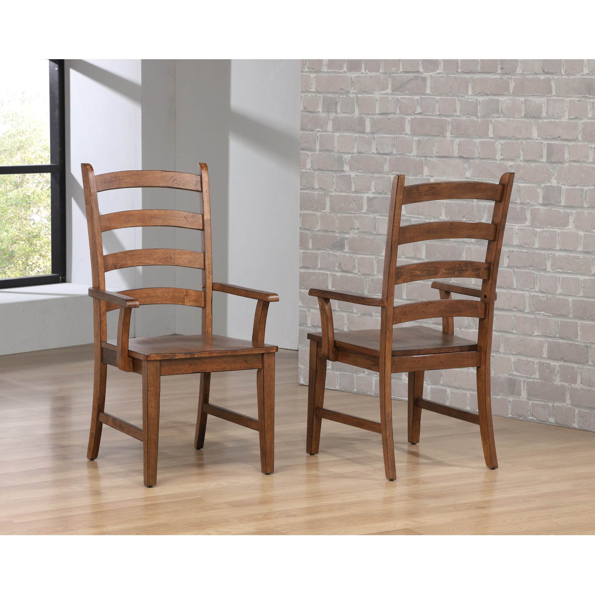 Sunset Trading Simply Brook Ladder Back Dining Chair with Arms | Set of 2 | Amish Brown
