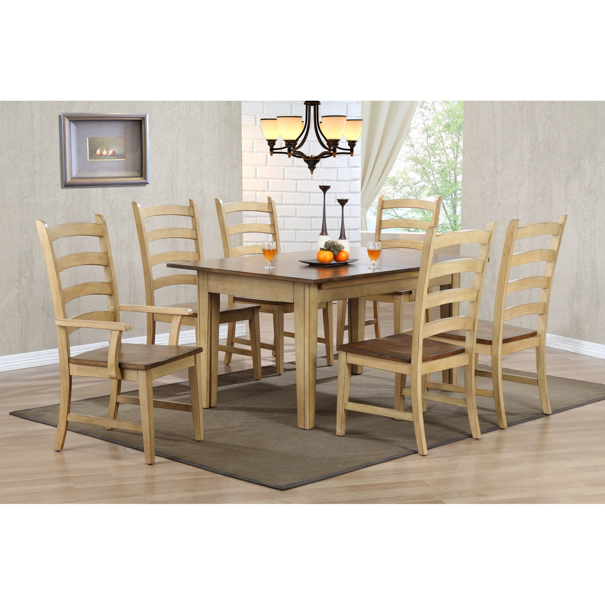 Sunset Trading Brook Ladder Back Dining Chair with Arms | Set of 2 Armchairs