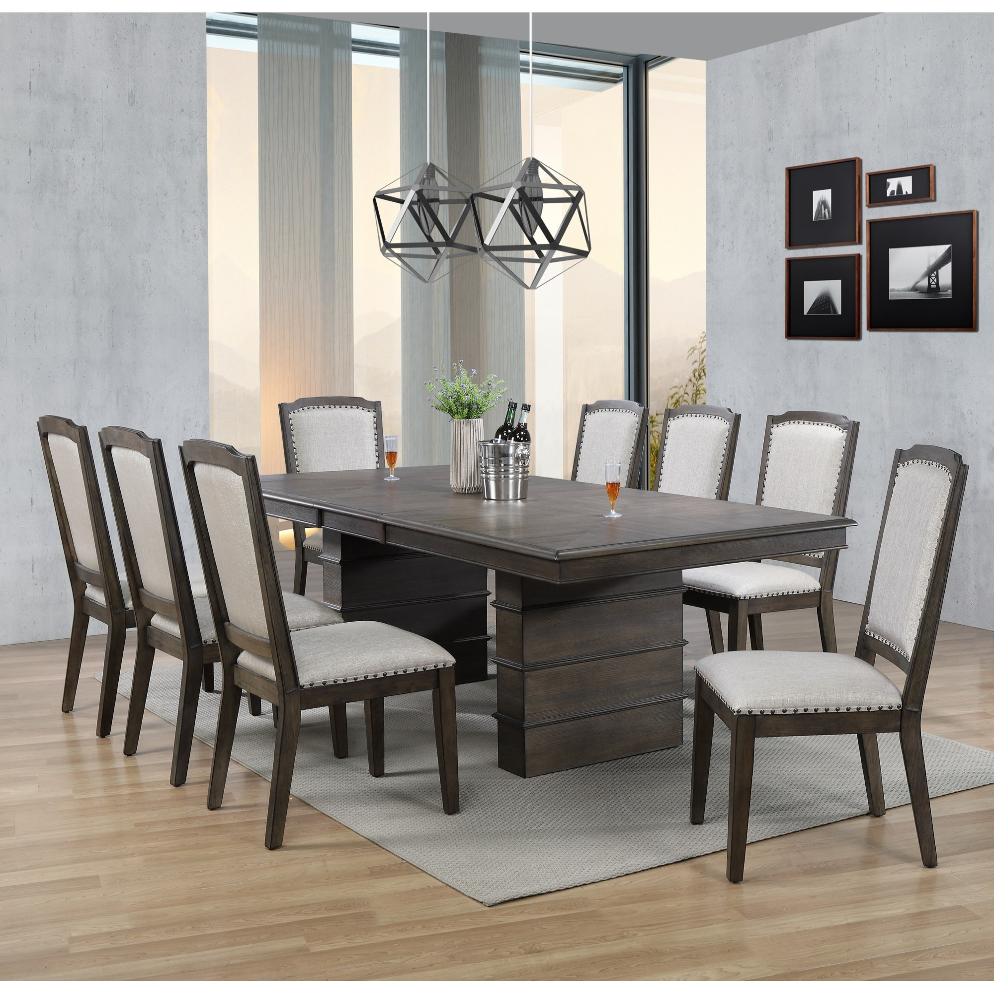 Sunset Trading Cali 9 Piece 96" Rectangular Extendable Dining Table Set| Brown Solid Wood | Seats 8