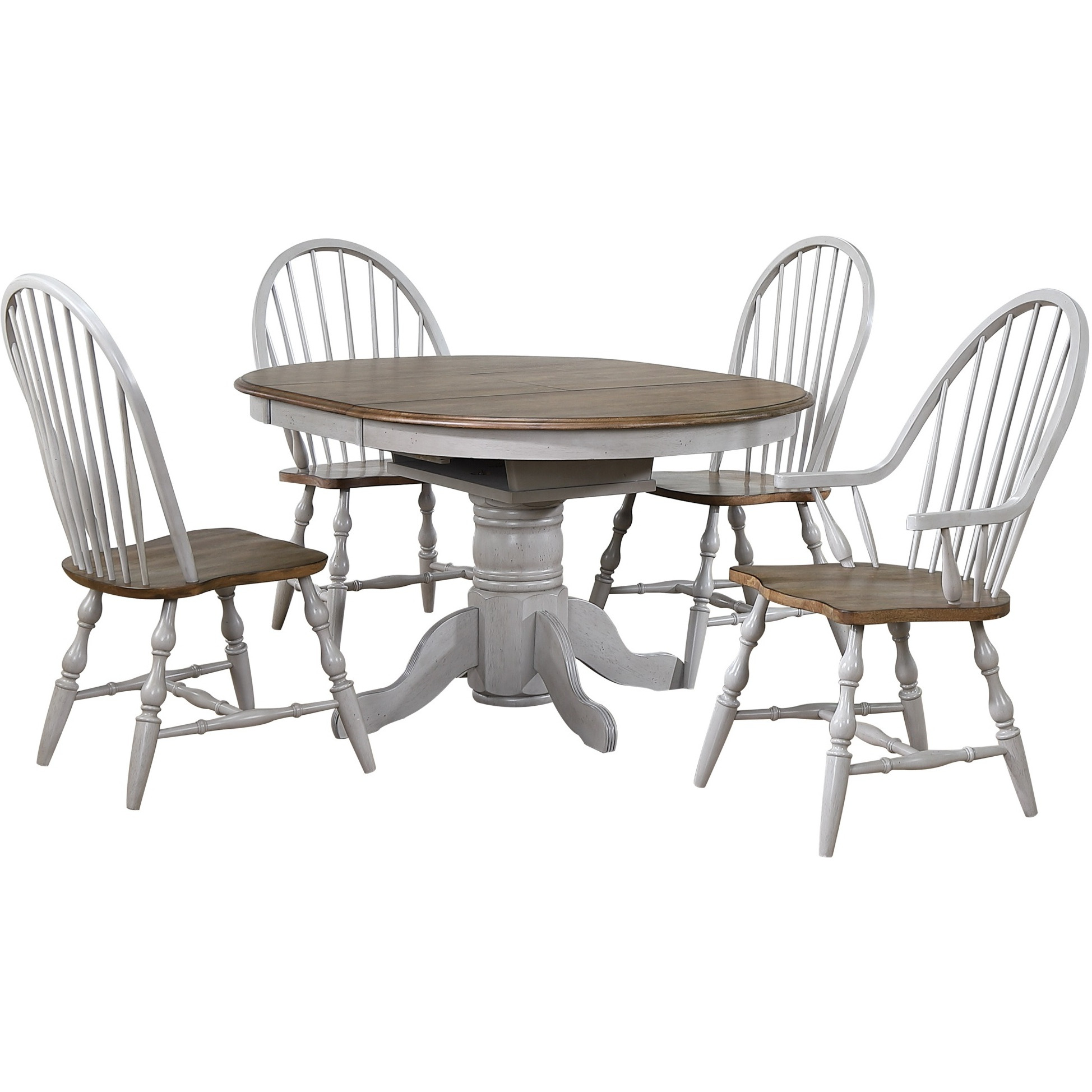 Sunset Trading Country Grove 42" Round to 60" Oval Extendable Dining Table Set | 2 Arm Chairs | Distressed Gray and Brown Wood | Seats 6