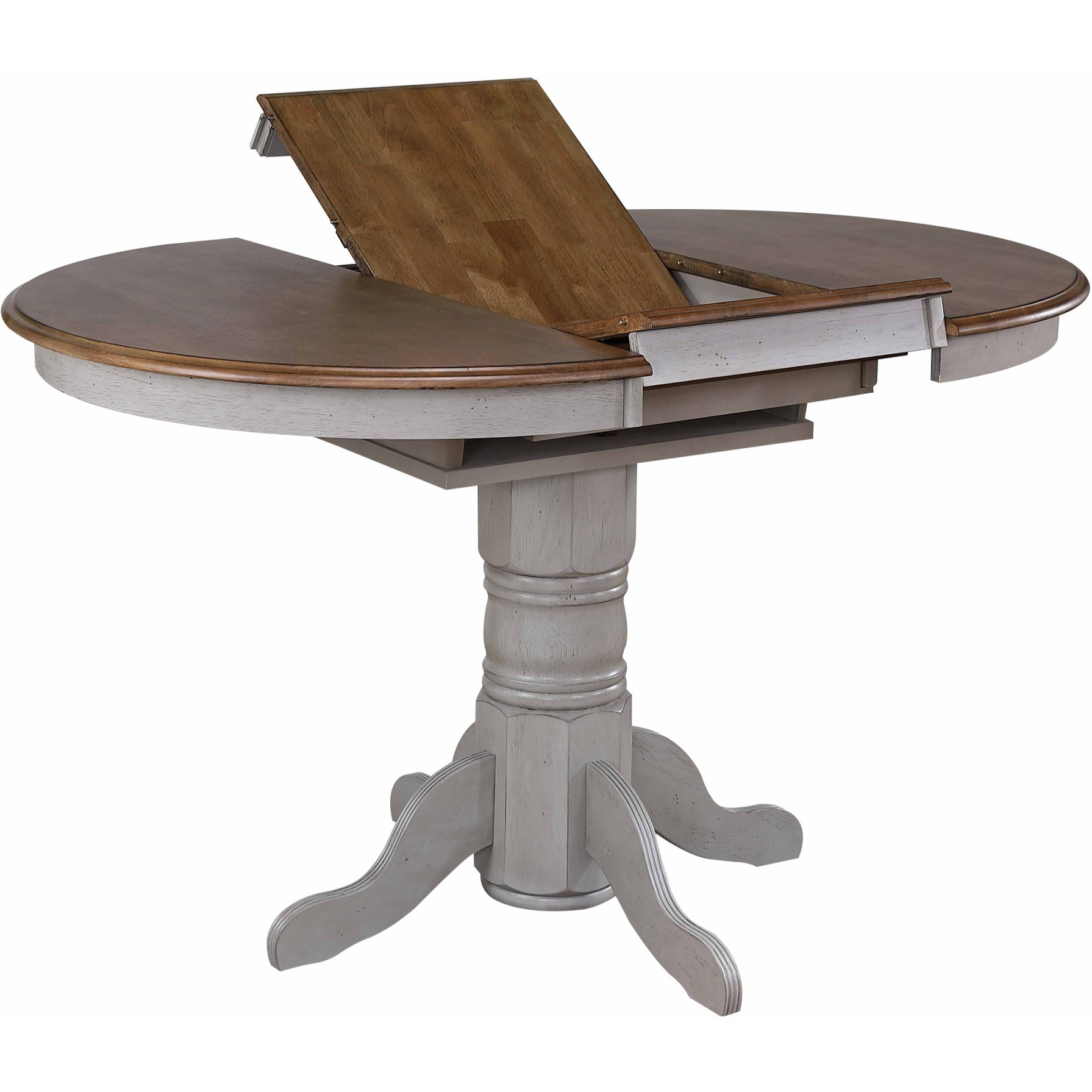Sunset Trading Country Grove 5 Piece 42" Round to 60" Oval Extendable Pub Table Set | 4 Barstools with Arms | Counter Height Dining | Distressed Gray and Brown Wood | Seats 6