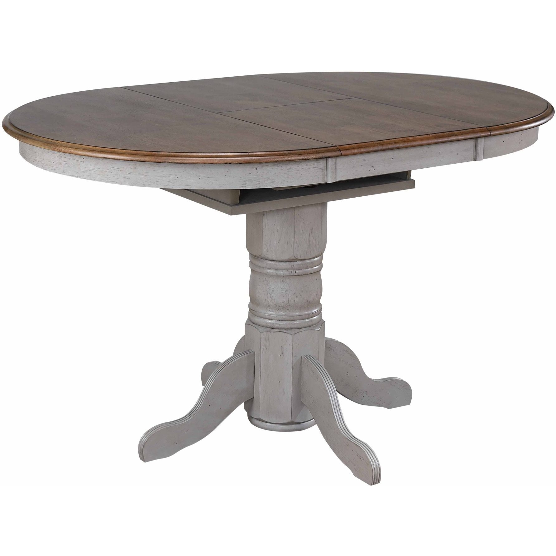 Sunset Trading Country Grove 5 Piece 42" Round to 60" Oval Extendable Pub Table Set | 4 Barstools with Arms | Counter Height Dining | Distressed Gray and Brown Wood | Seats 6