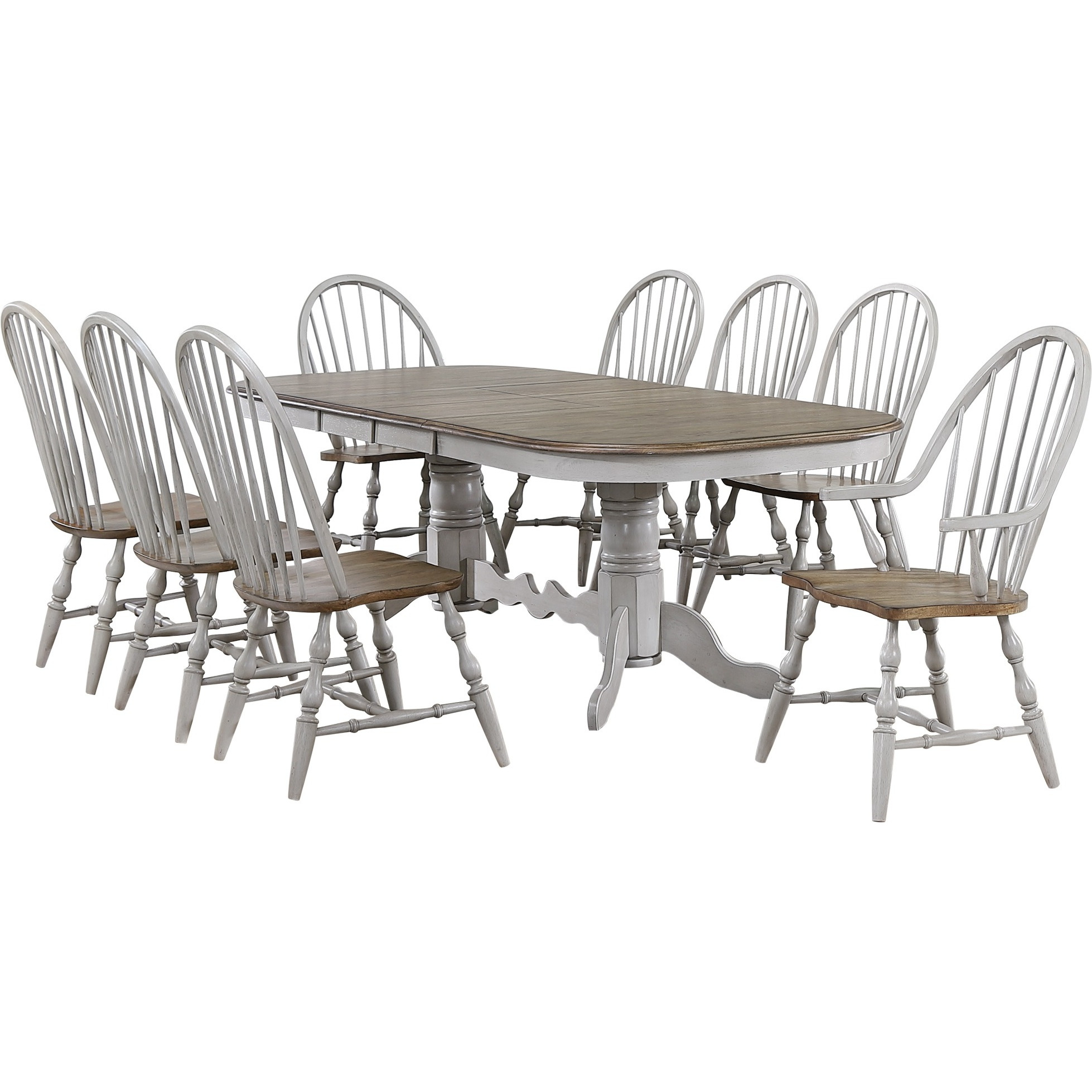 Sunset Trading Country Grove 9 Piece 96" Oval Double Pedestal Extendable Dining Table Set | 2 Arm Chairs | Distressed Gray and Brown Wood | Seats 10