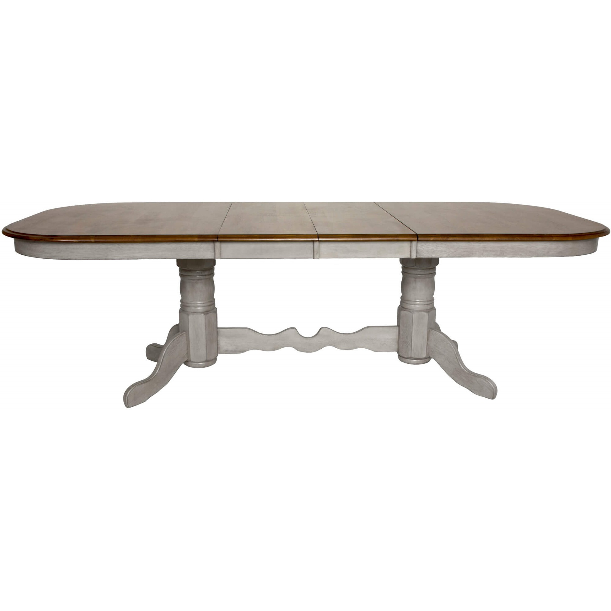 Sunset Trading Country Grove 96" Oval Double Pedestal Extendable Dining Table | Distressed Gray and Brown Wood | Seats 10