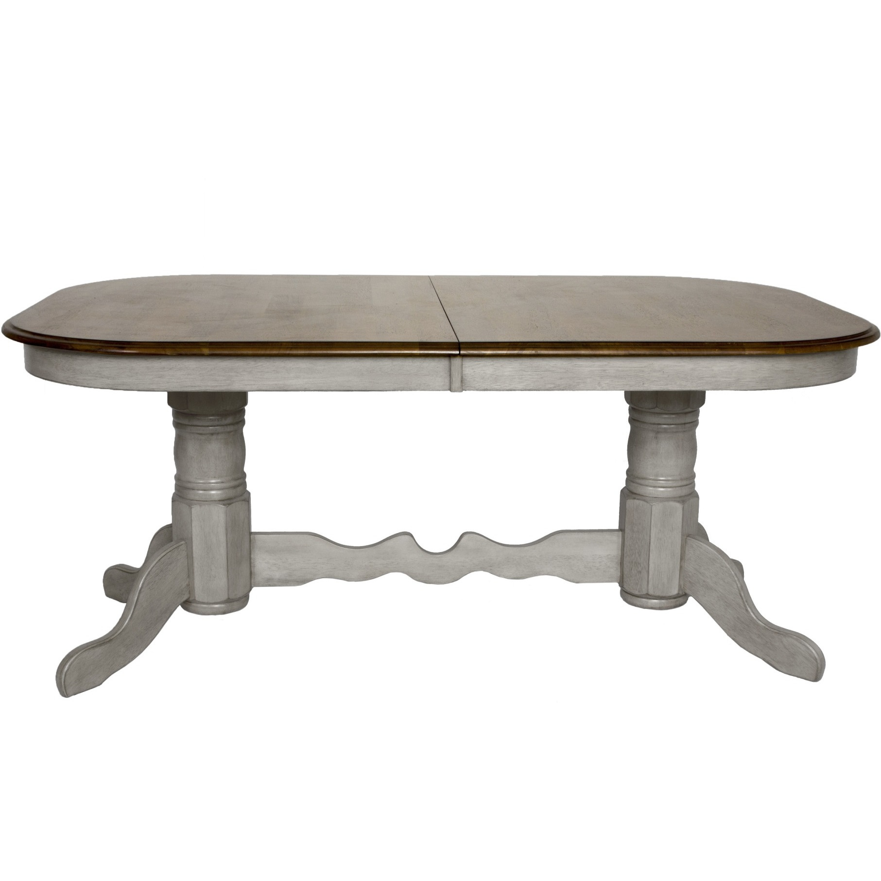 Sunset Trading Country Grove 96" Oval Double Pedestal Extendable Dining Table | Distressed Gray and Brown Wood | Seats 10