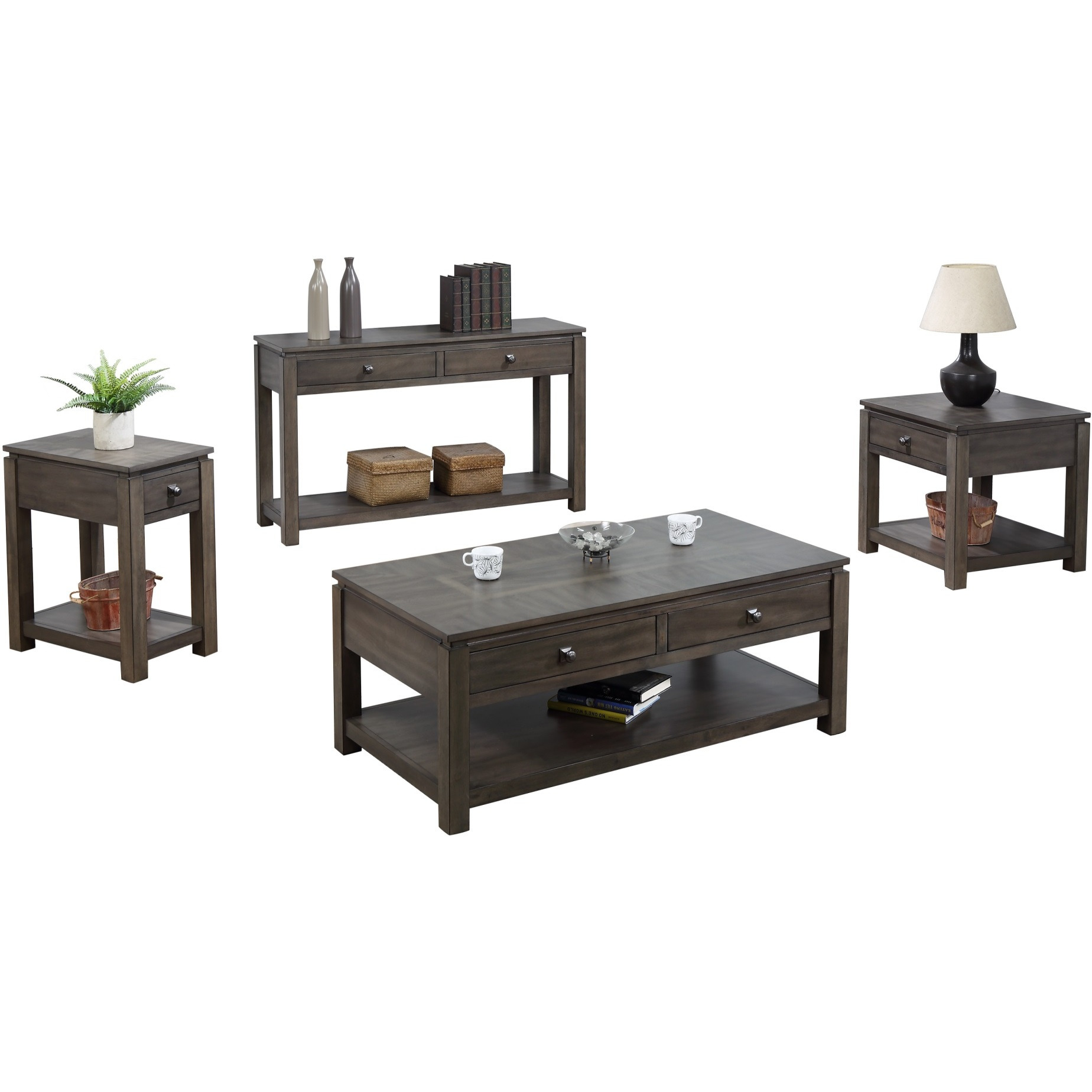Sunset TradingShades of Gray Coffee | Console and End Table Set with Drawers and Shelves