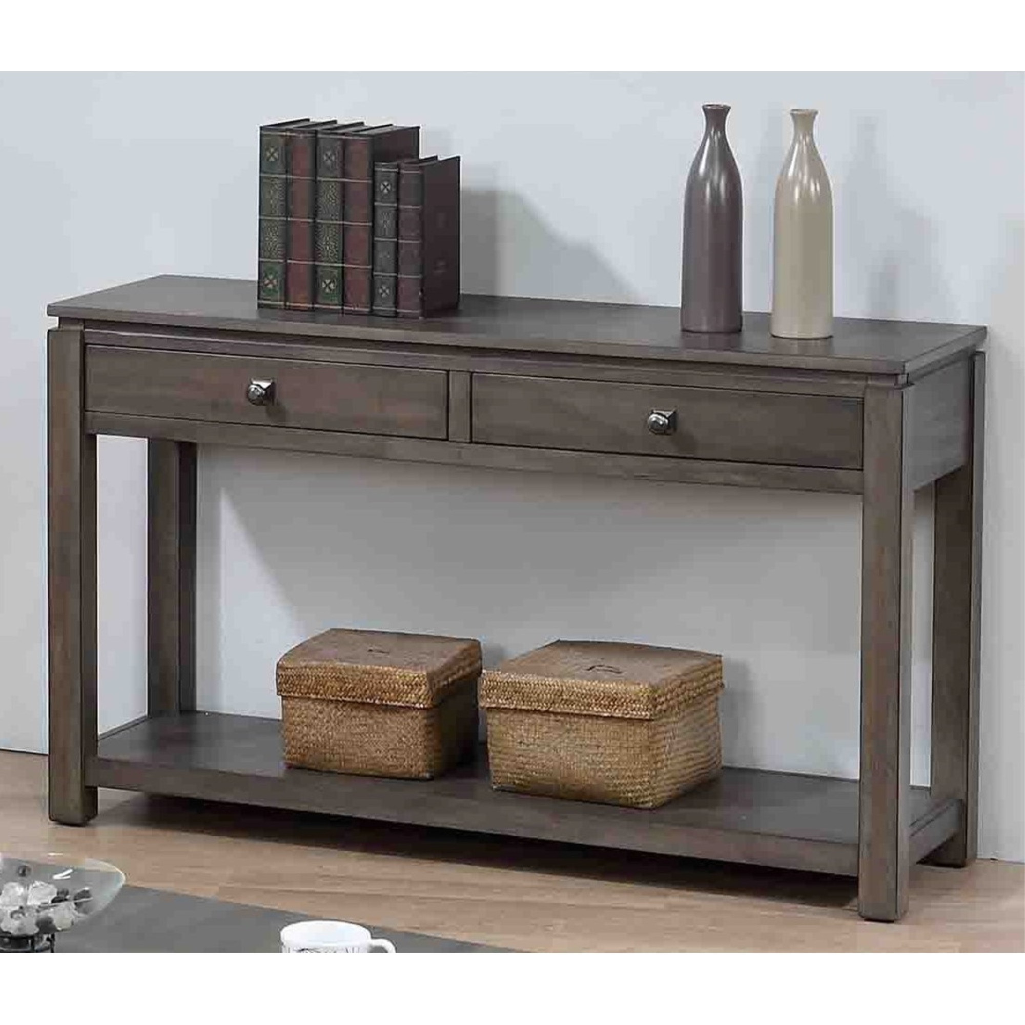 Sunset TradingShades of Gray Sofa Console with Drawers and Shelf